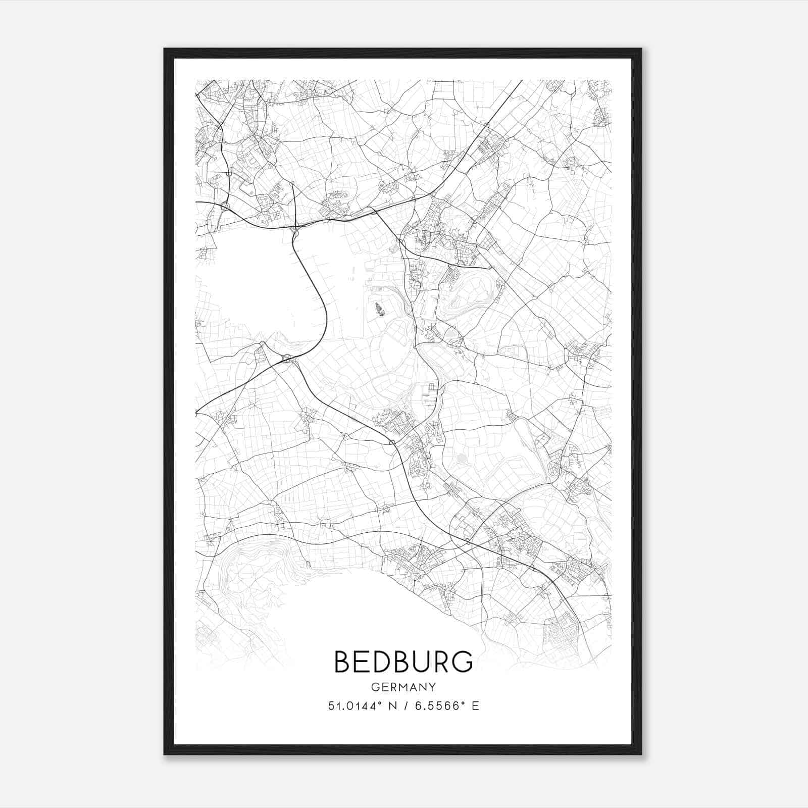 Bedburg Germany Map Poster, Modern Home Decor Wall Art Print