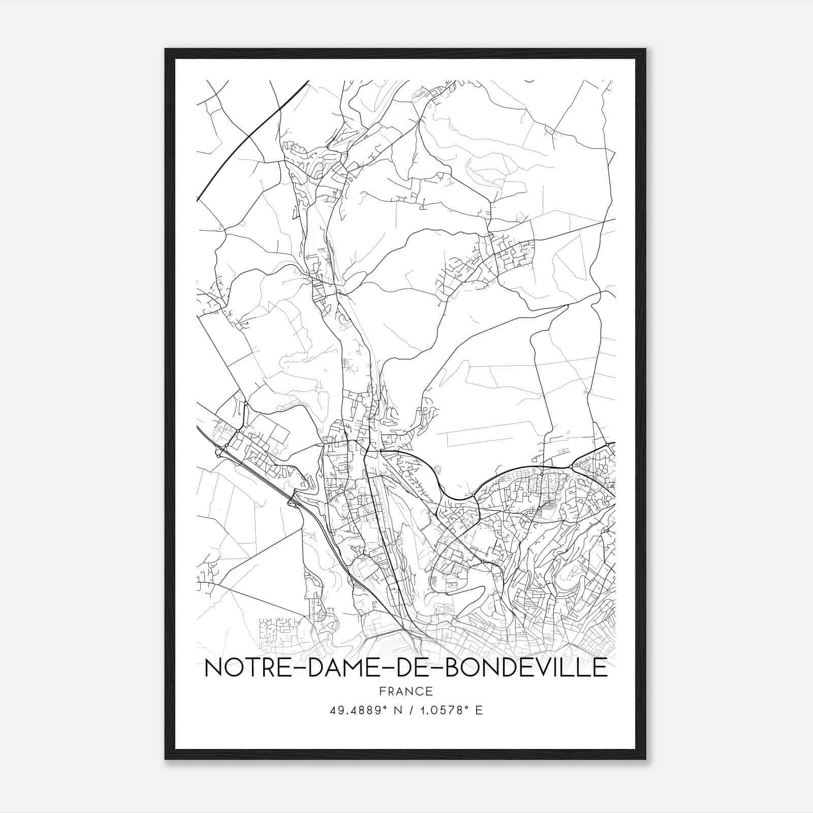 Notre-Dame-de-Bondeville France Map Poster, Modern Home Decor Wall Art Print