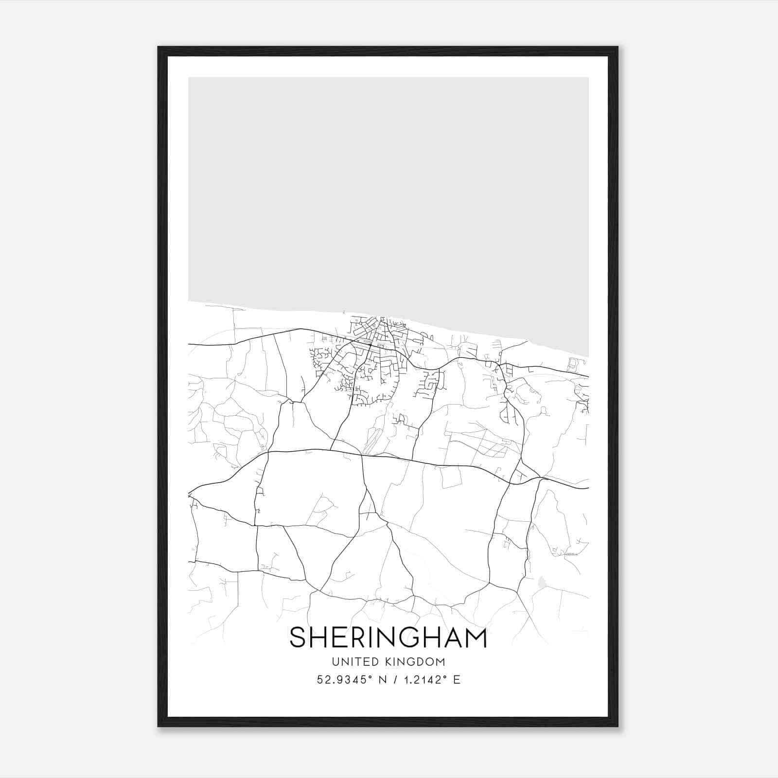 Sheringham United Kingdom Map Poster, Modern Home Decor Wall Art Print