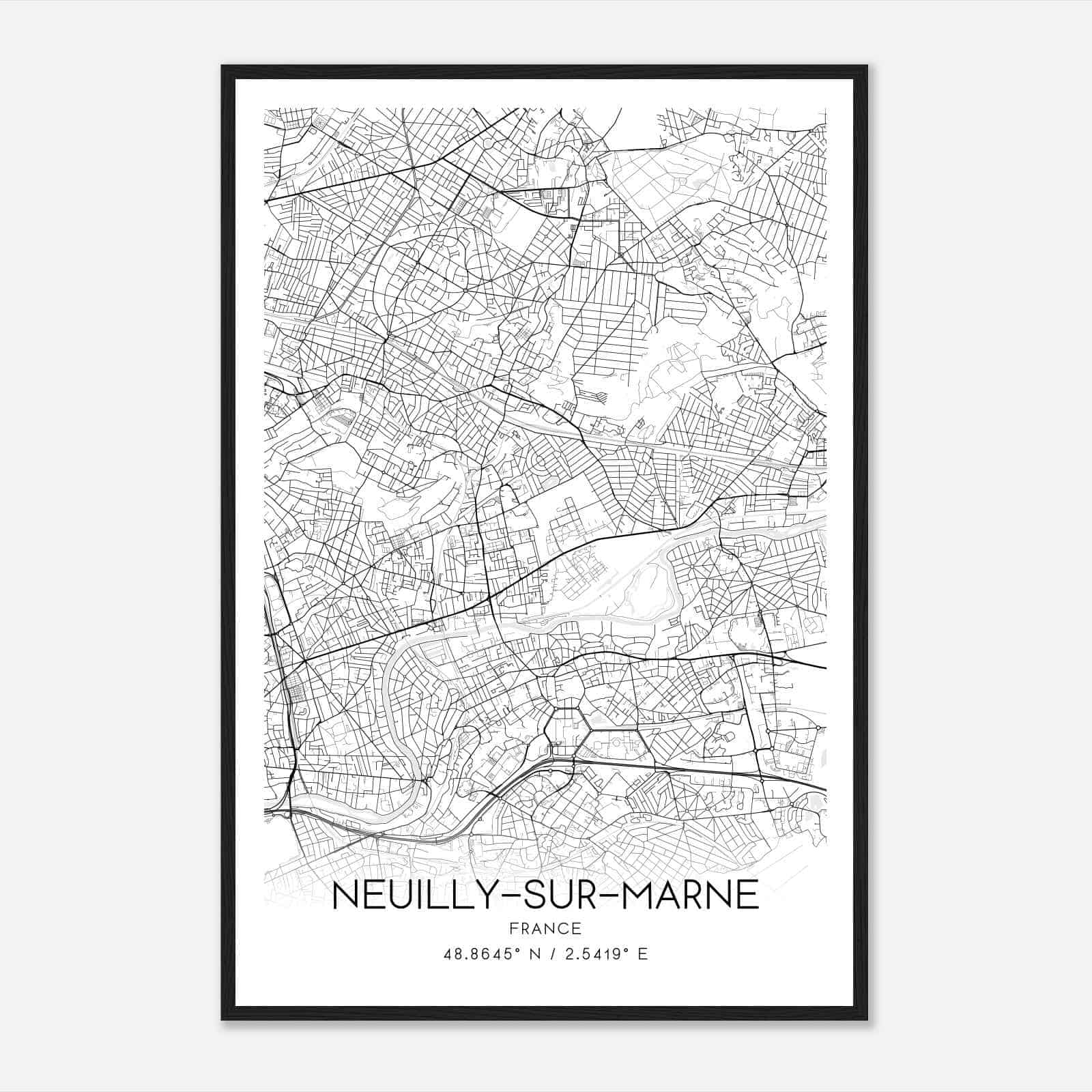 Neuilly-sur-Marne France Map Poster, Modern Home Decor Wall Art Print