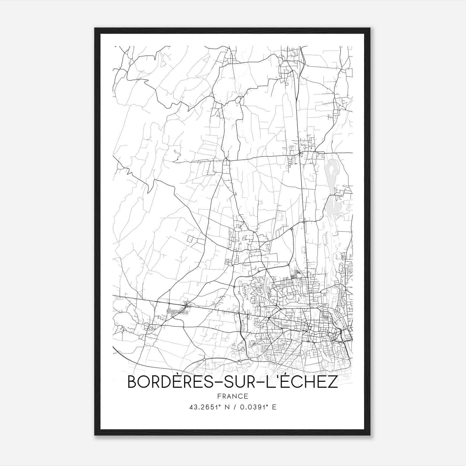 Borderes-sur-l’Echez France Map Poster, Modern Home Decor Wall Art Print