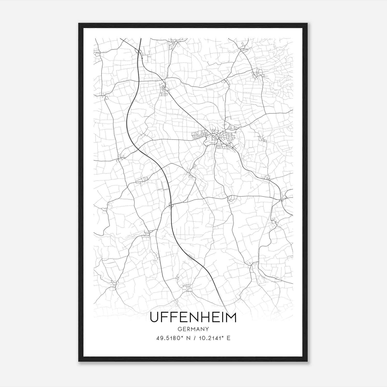 Uffenheim Germany Map Poster, Modern Home Decor Wall Art Print