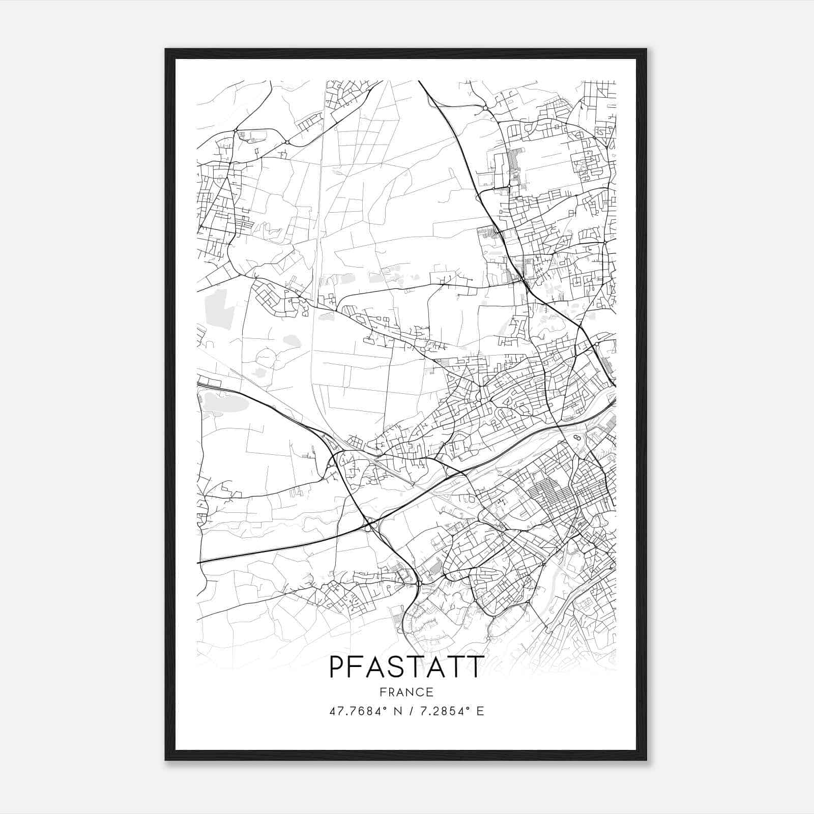 Pfastatt France Map Poster, Modern Home Decor Wall Art Print