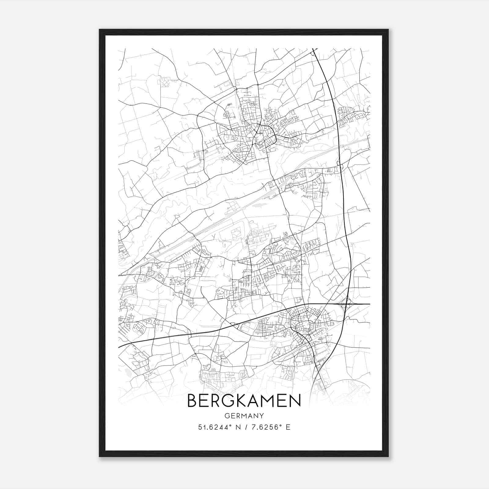 Bergkamen Germany Map Poster, Modern Home Decor Wall Art Print