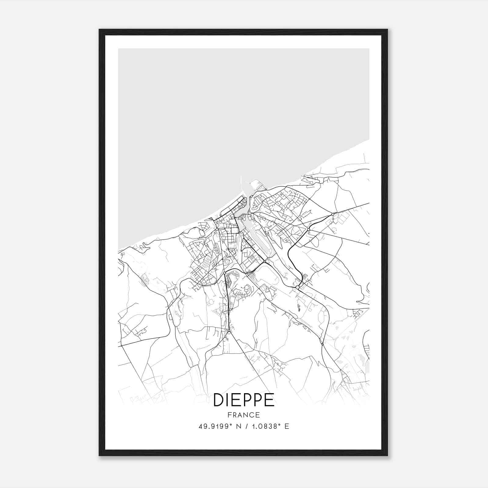 Dieppe France Map Poster, Modern Home Decor Wall Art Print