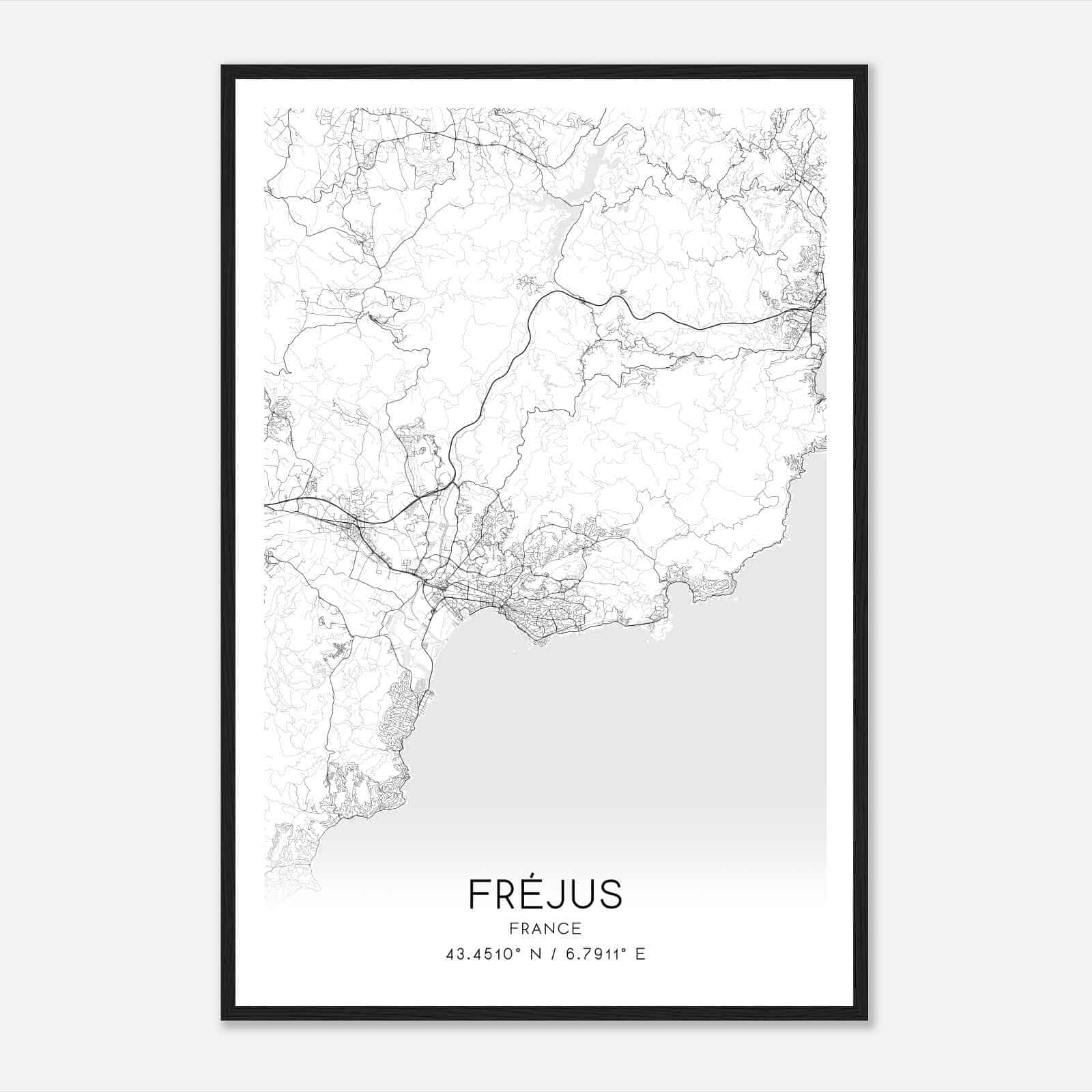 Frejus France Map Poster, Modern Home Decor Wall Art Print