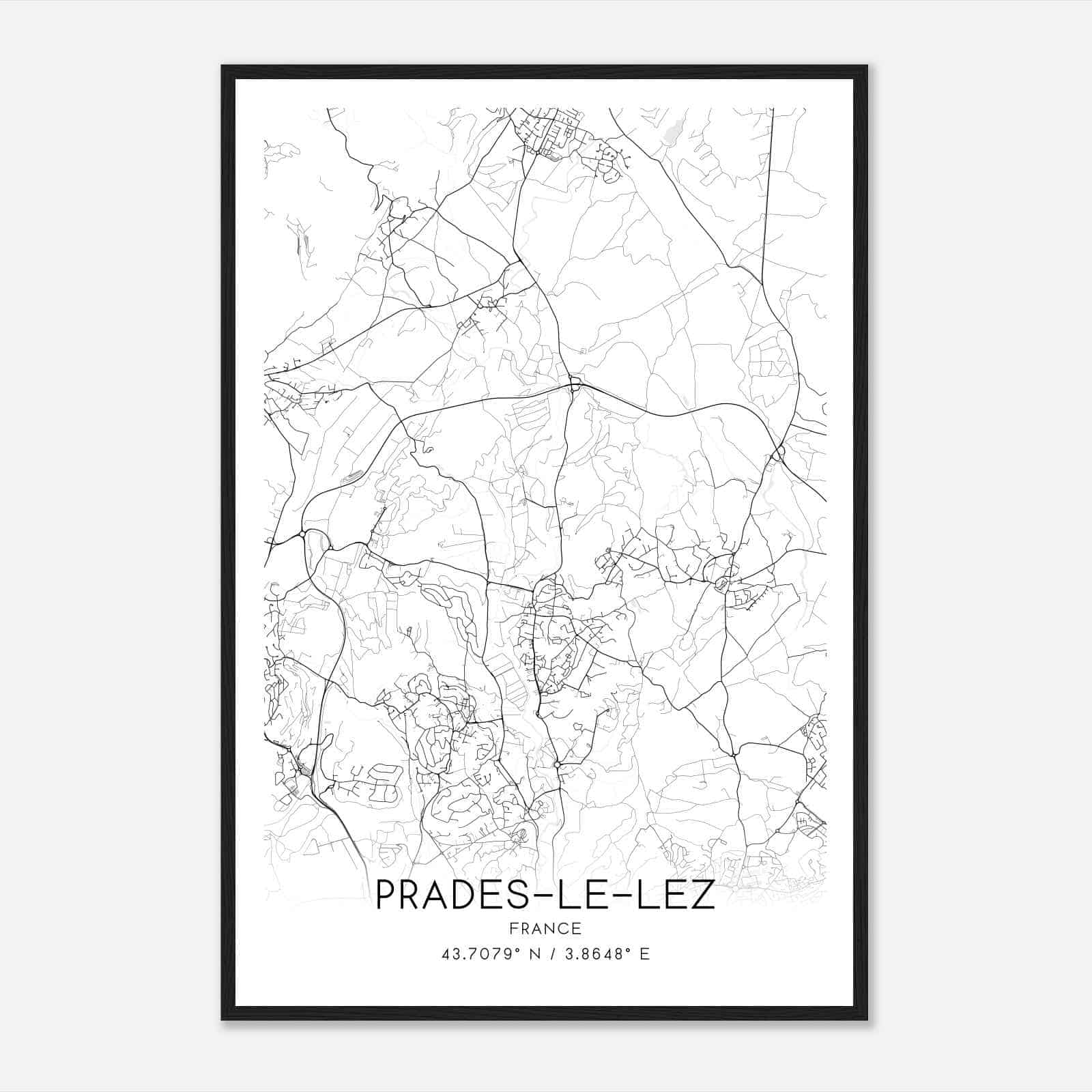 Prades-le-Lez France Map Poster, Modern Home Decor Wall Art Print