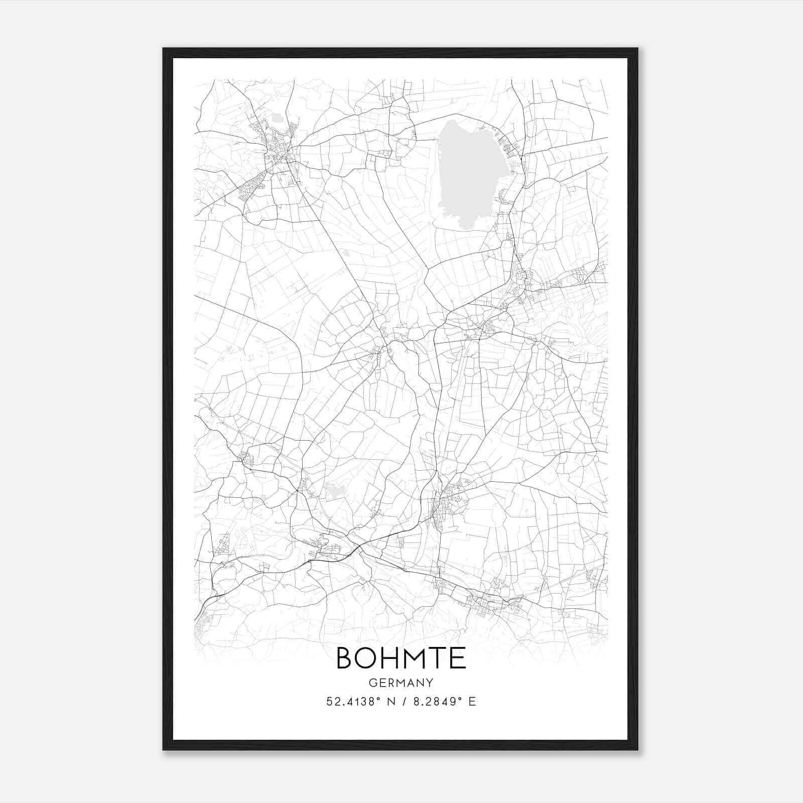 Bohmte Germany Map Poster, Modern Home Decor Wall Art Print