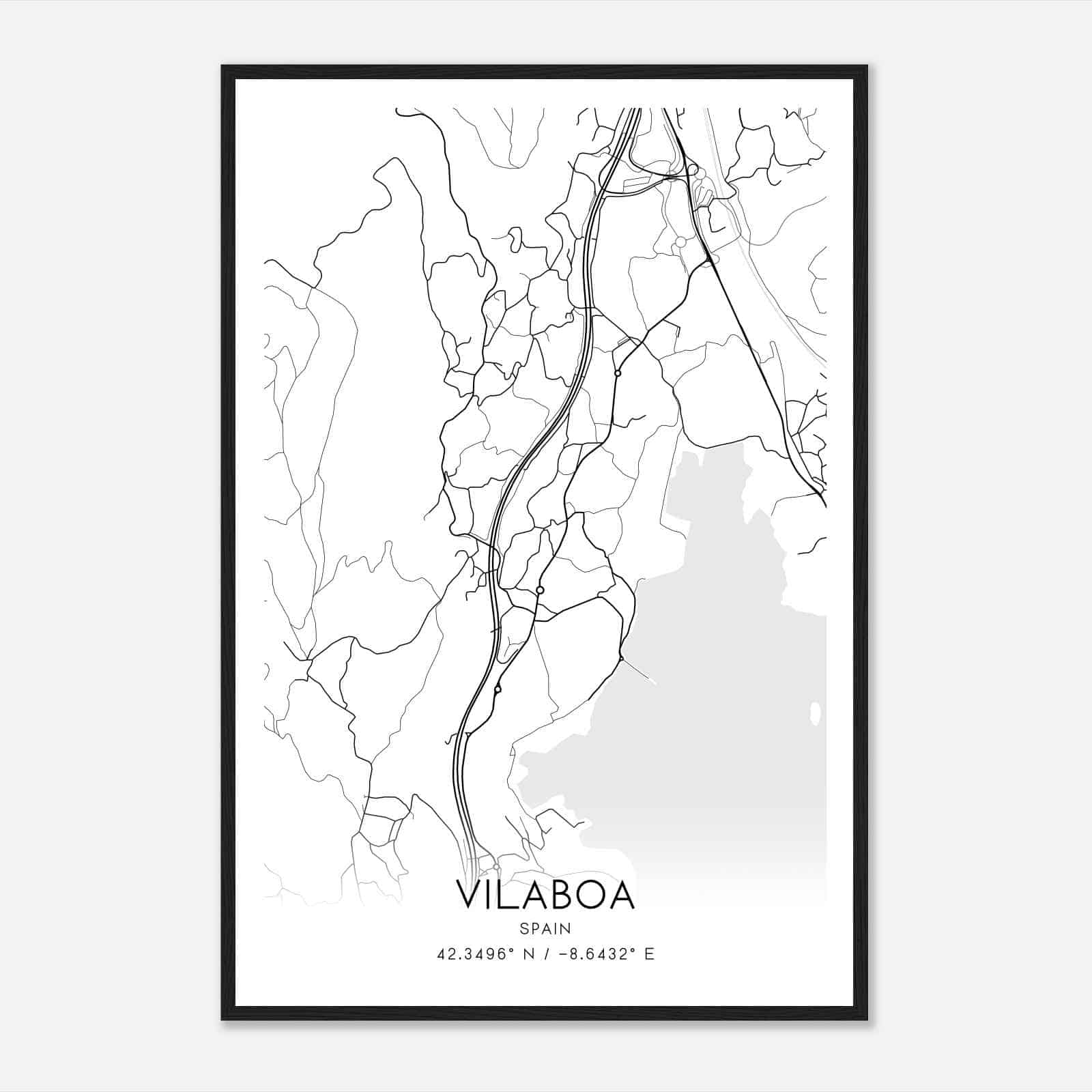 Vilaboa Spain Map Poster, Modern Home Decor Wall Art Print