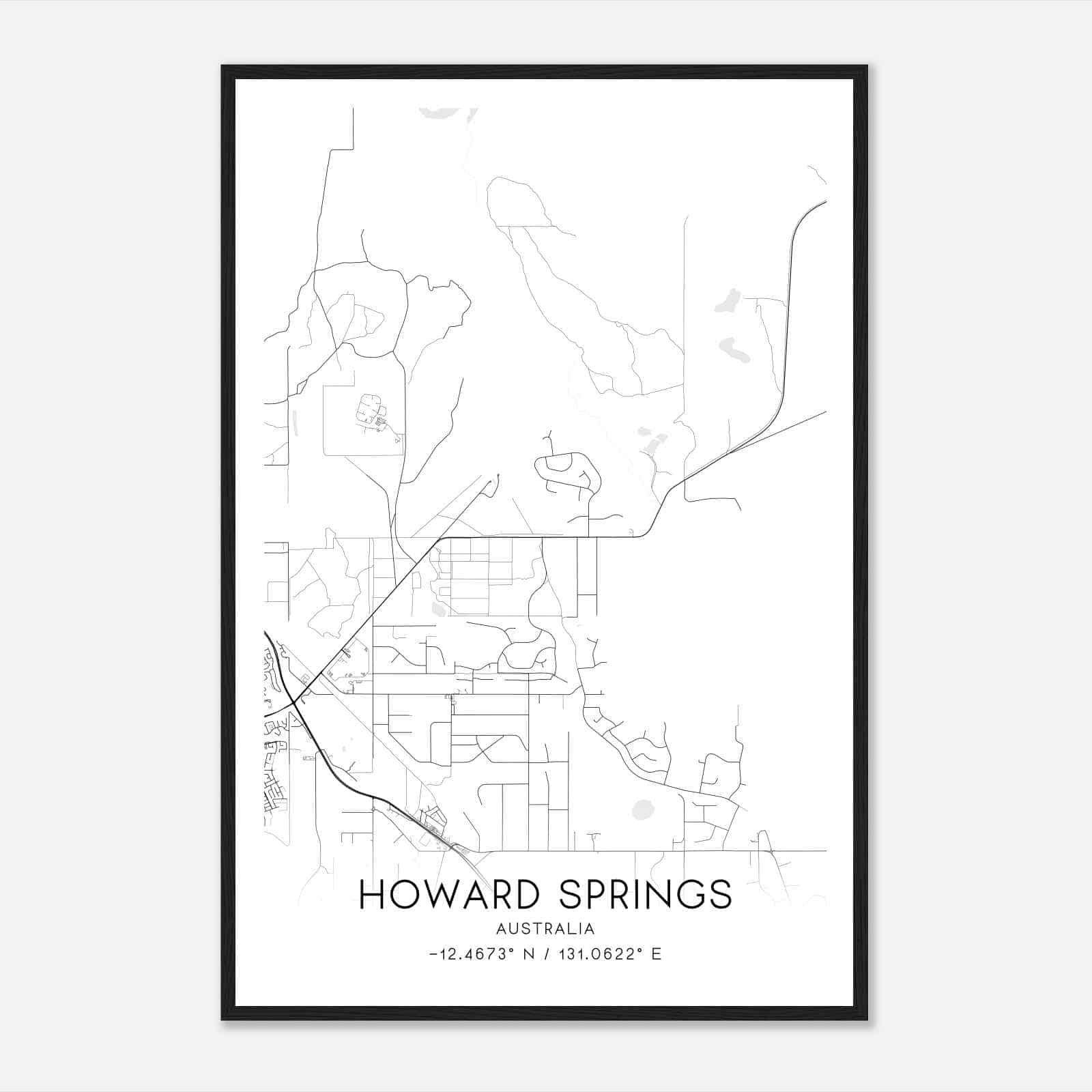 Howard Springs Australia Map Poster, Modern Home Decor Wall Art Print