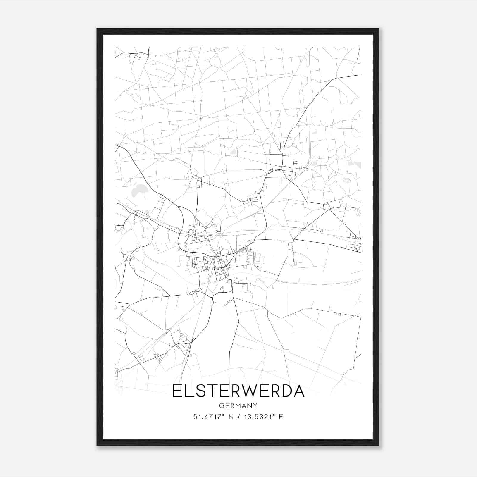 Elsterwerda Germany Map Poster, Modern Home Decor Wall Art Print