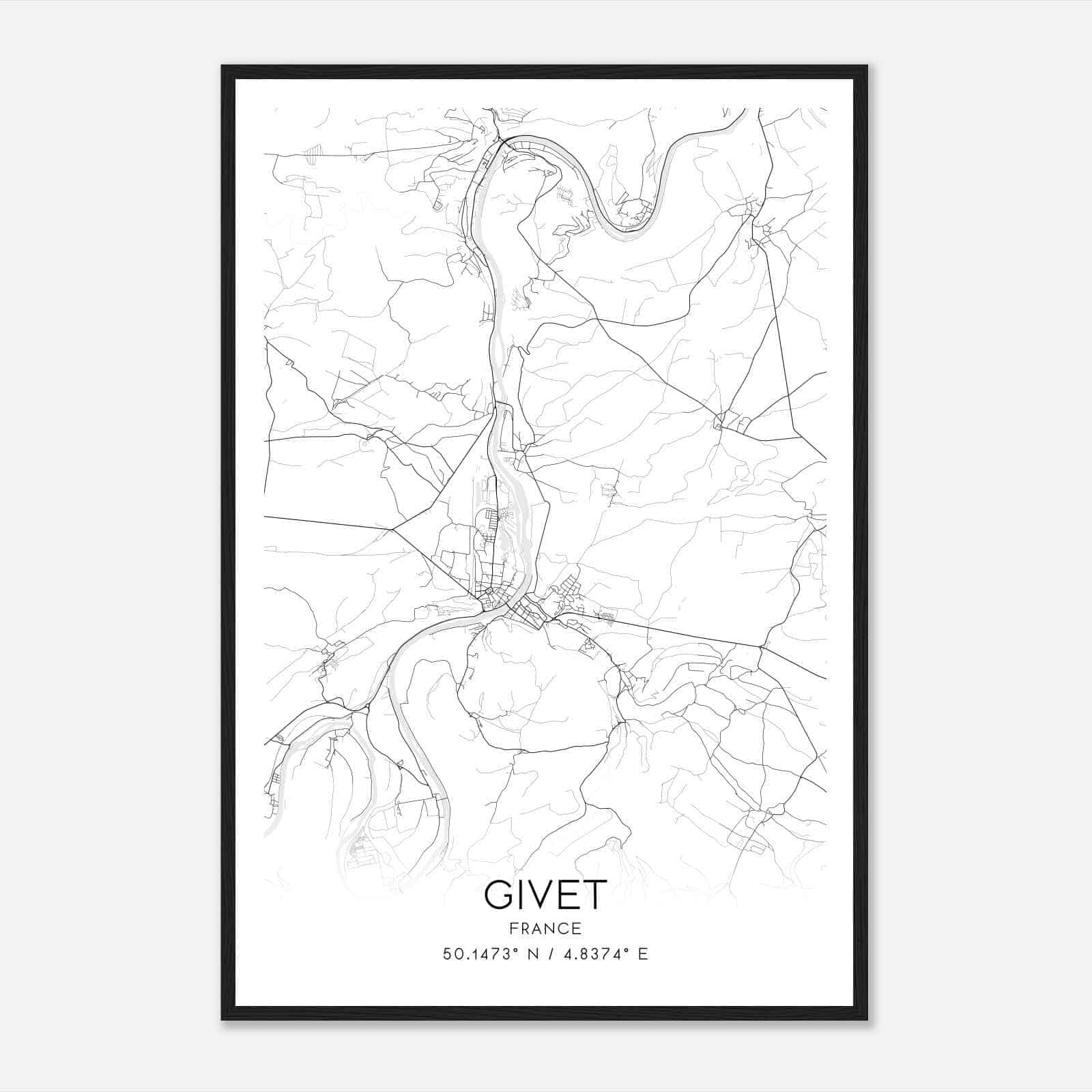 Givet France Map Poster, Modern Home Decor Wall Art Print