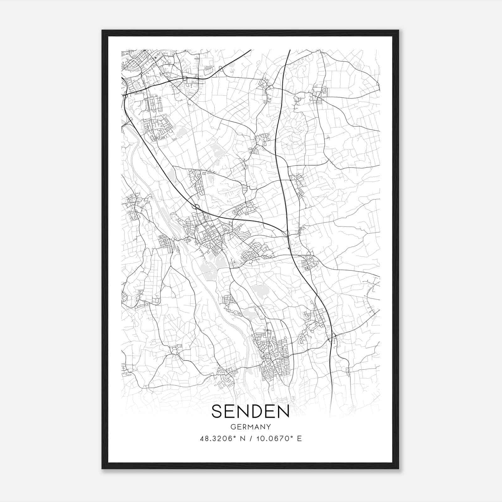 Senden Germany Map Poster, Modern Home Decor Wall Art Print