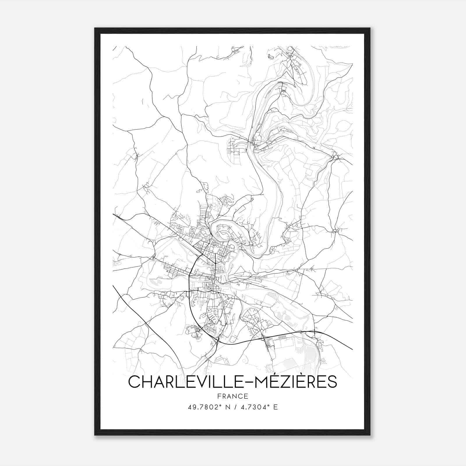 Charleville-Mezieres France Map Poster, Modern Home Decor Wall Art Print