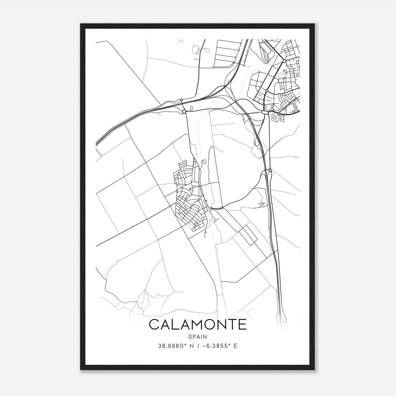 Calamonte Spain Map Poster, Modern Home Decor Wall Art Print