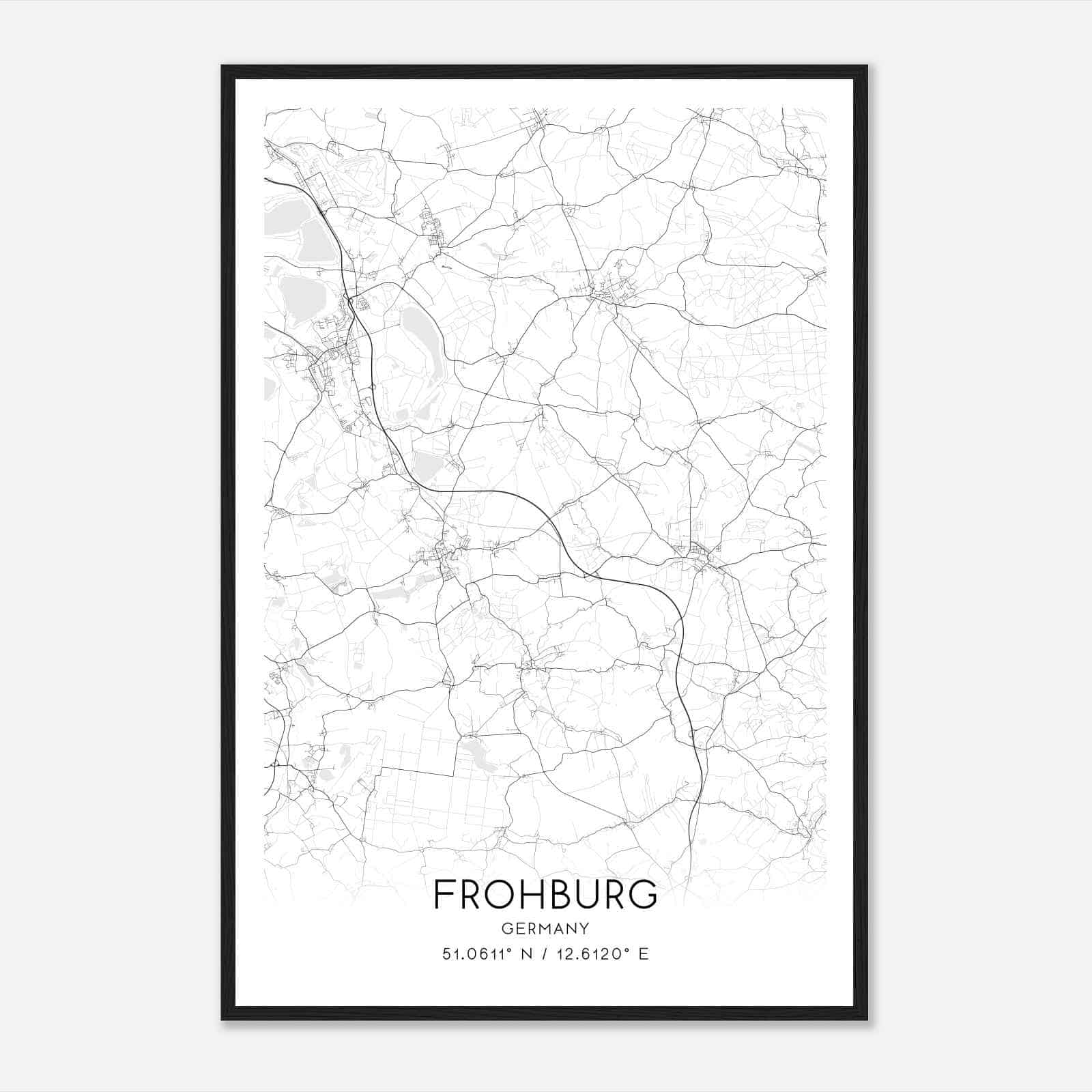 Frohburg Germany Map Poster, Modern Home Decor Wall Art Print
