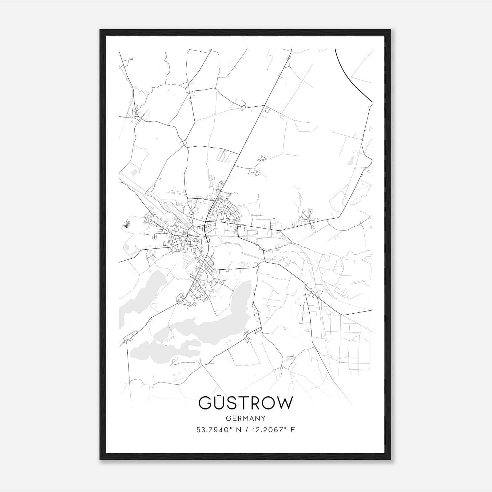 Gustrow Germany Map Poster, Modern Home Decor Wall Art Print