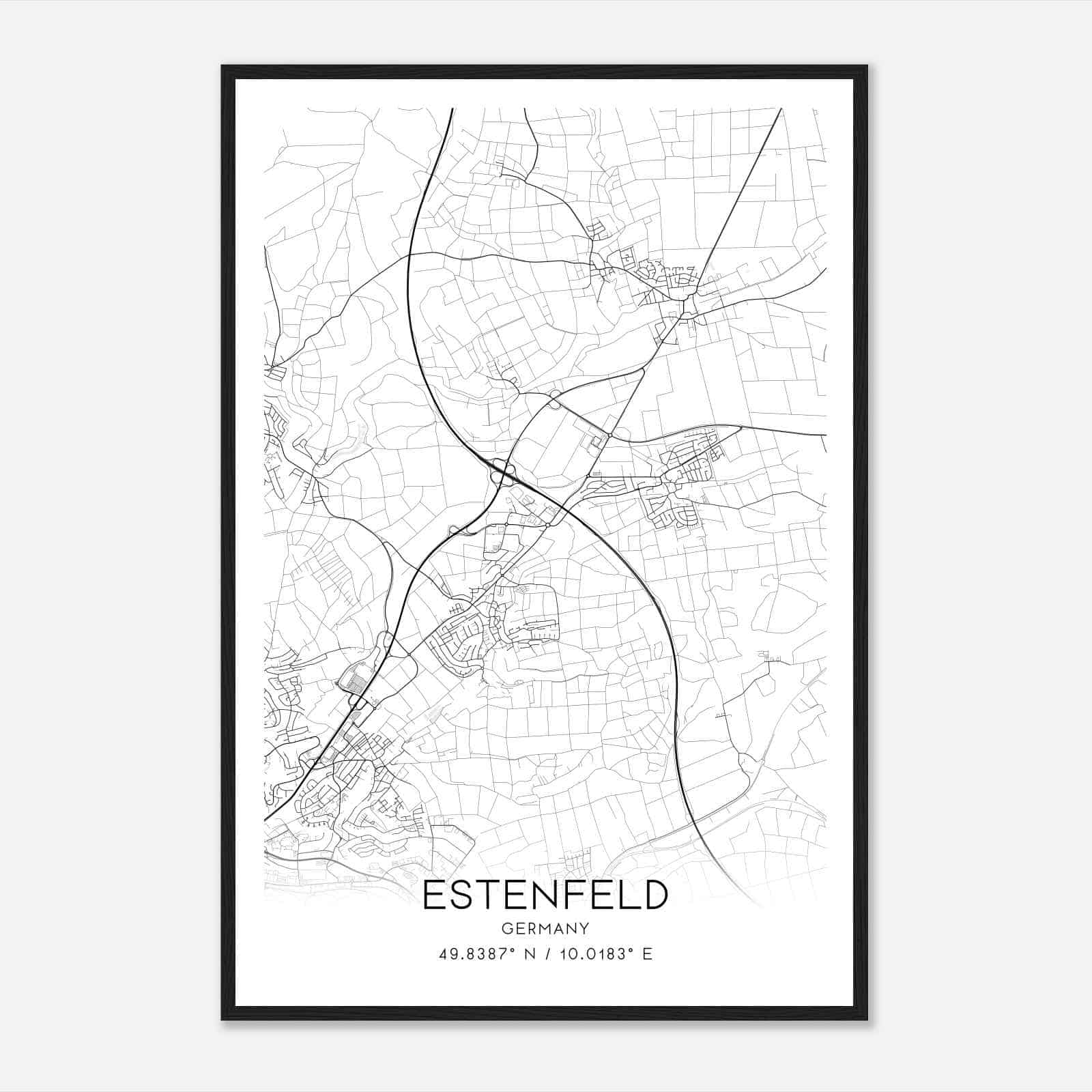 Estenfeld Germany Map Poster, Modern Home Decor Wall Art Print