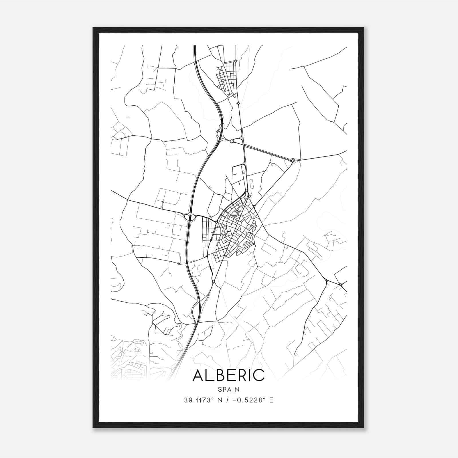 Alberique Spain Map Poster, Modern Home Decor Wall Art Print