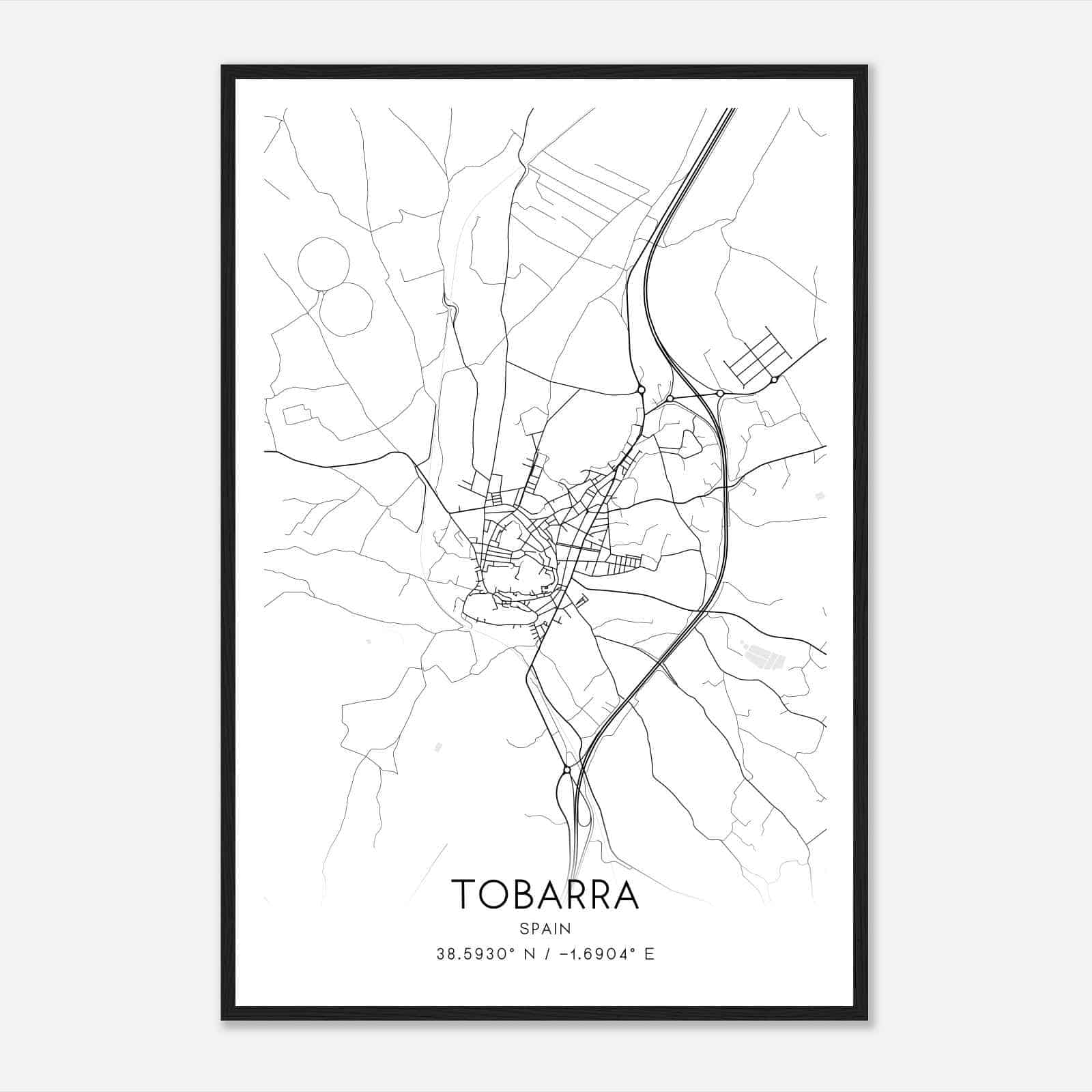 Tobarra Spain Map Poster, Modern Home Decor Wall Art Print