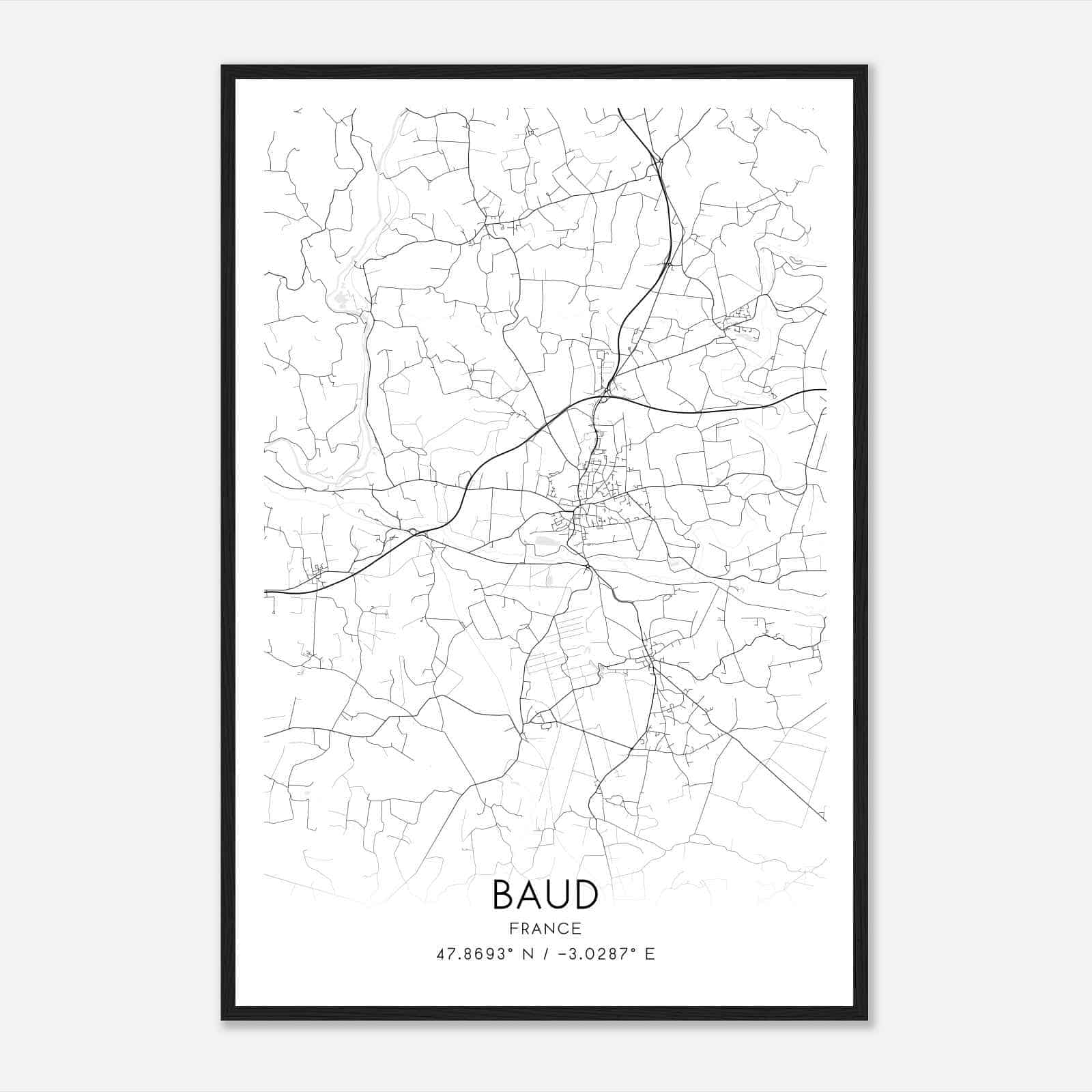 Baud France Map Poster, Modern Home Decor Wall Art Print