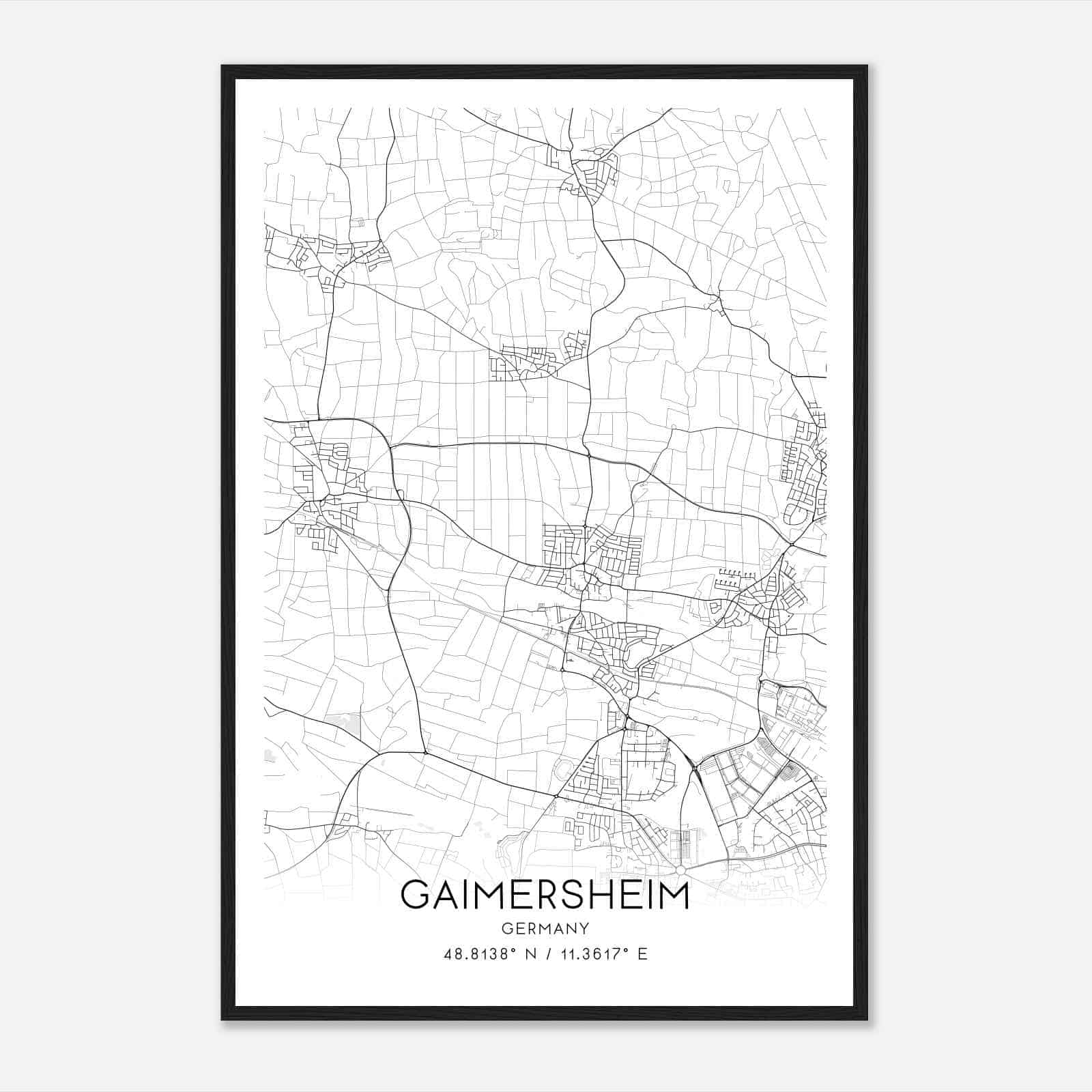 Gaimersheim Germany Map Poster, Modern Home Decor Wall Art Print
