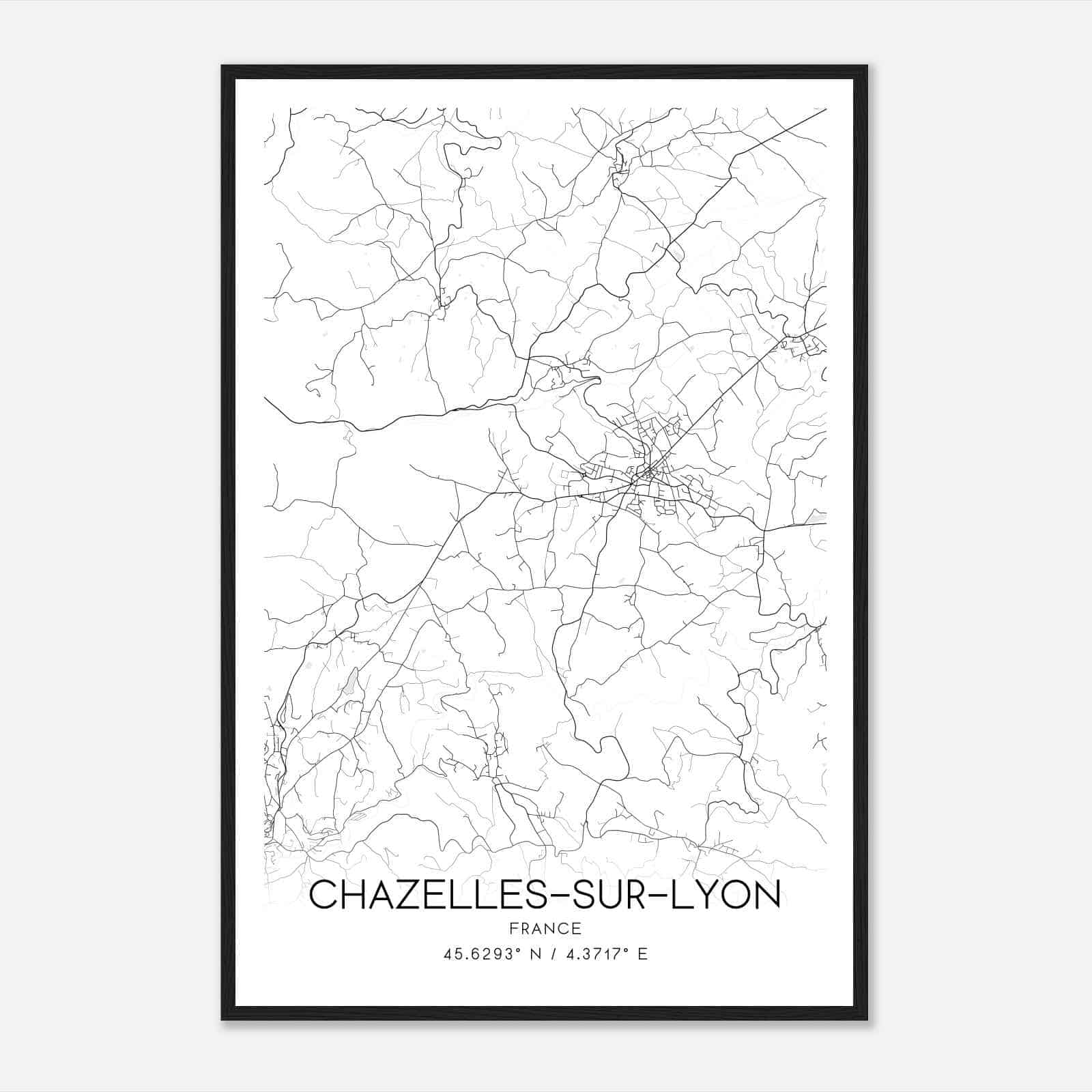 Chazelles-sur-Lyon France Map Poster, Modern Home Decor Wall Art Print