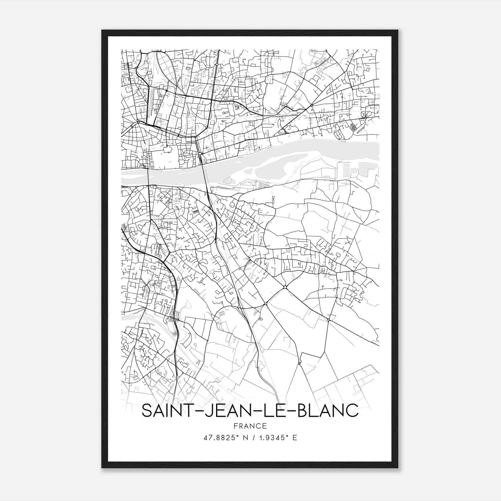 Saint-Jean-le-Blanc France Map Poster, Modern Home Decor Wall Art Print