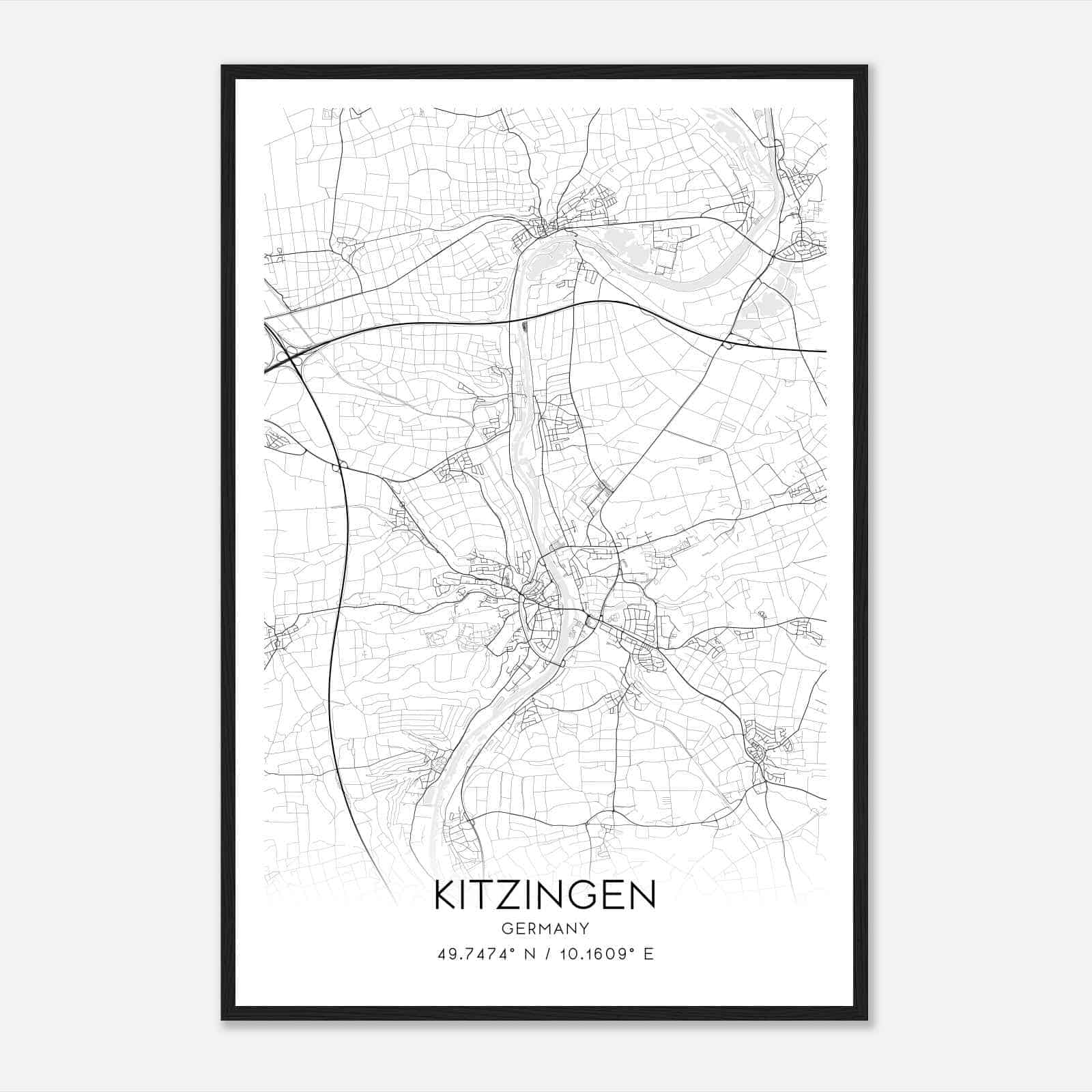 Kitzingen Germany Map Poster, Modern Home Decor Wall Art Print