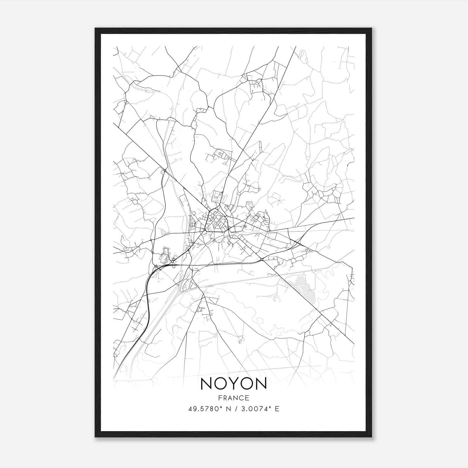 Noyon France Map Poster, Modern Home Decor Wall Art Print