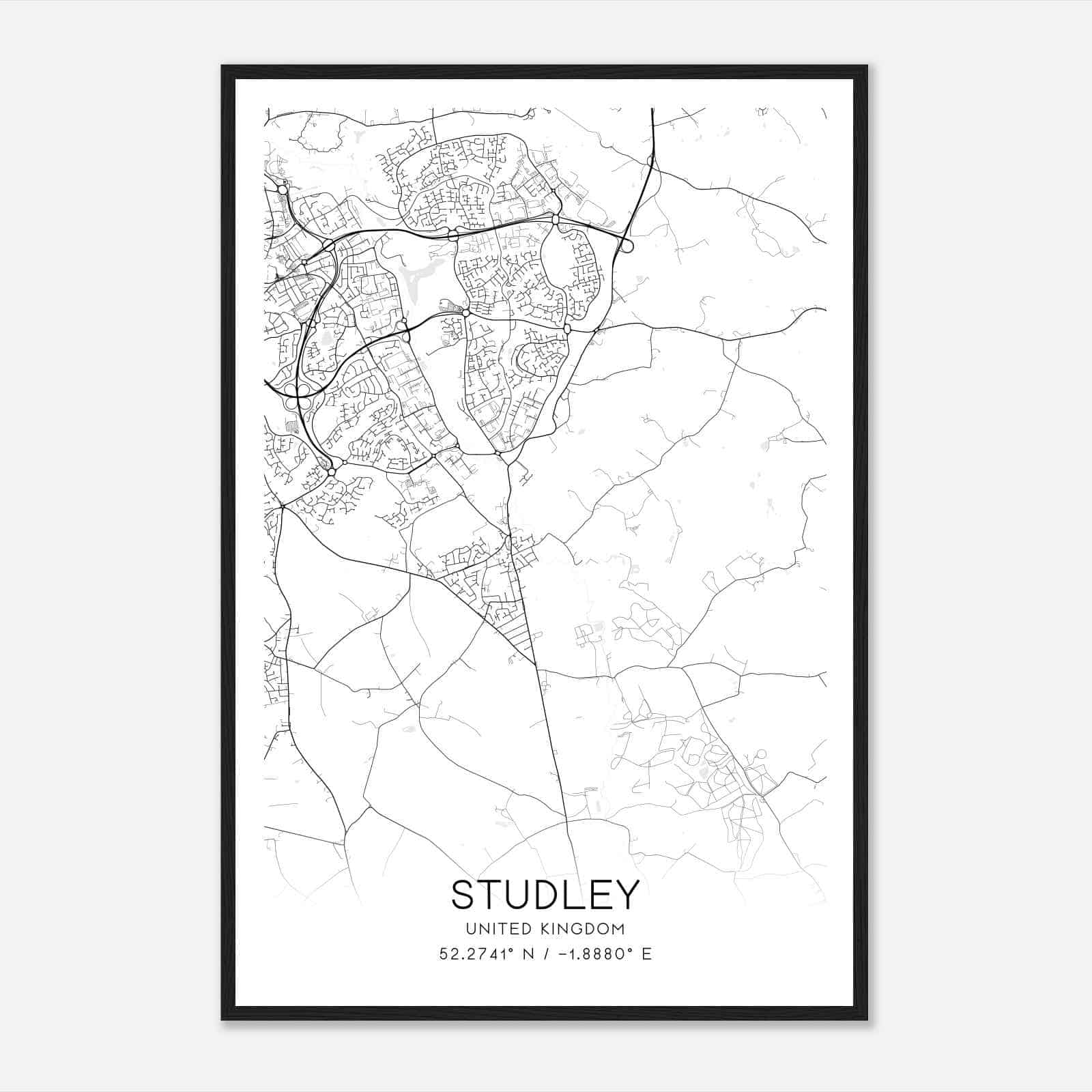 Studley United Kingdom Map Poster, Modern Home Decor Wall Art Print