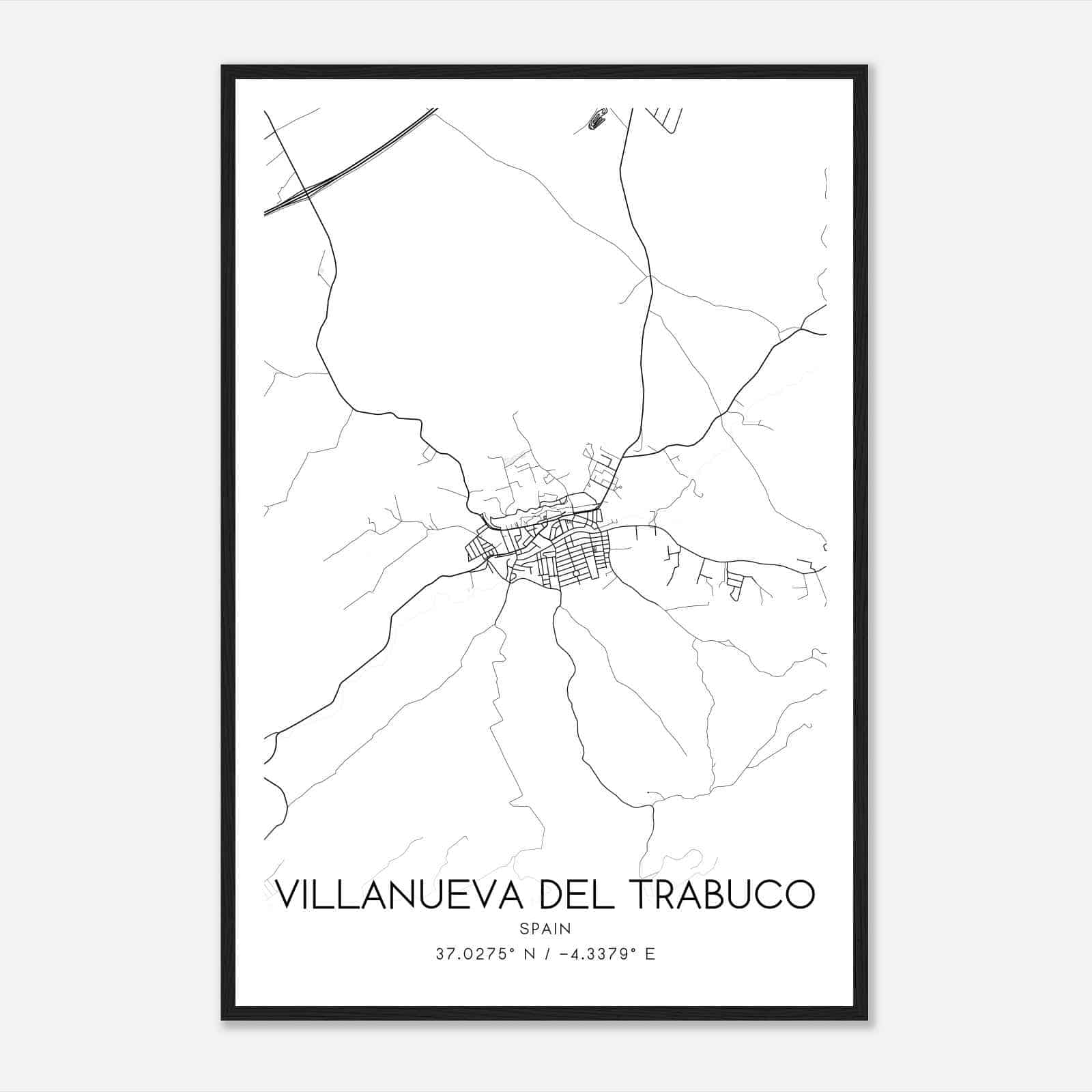 Villanueva del Trabuco Spain Map Poster, Modern Home Decor Wall Art Print