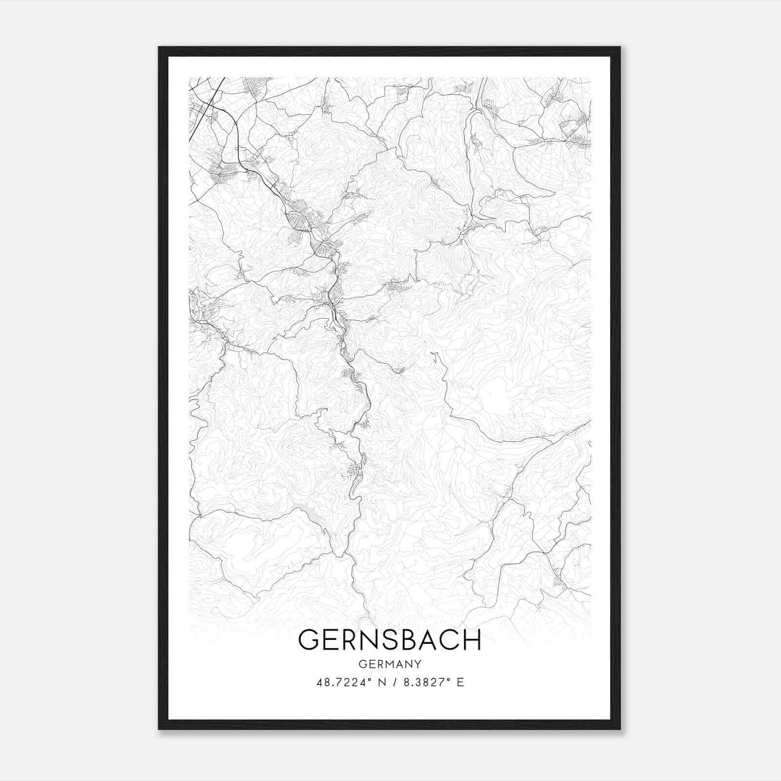 Gernsbach Germany Map Poster, Modern Home Decor Wall Art Print