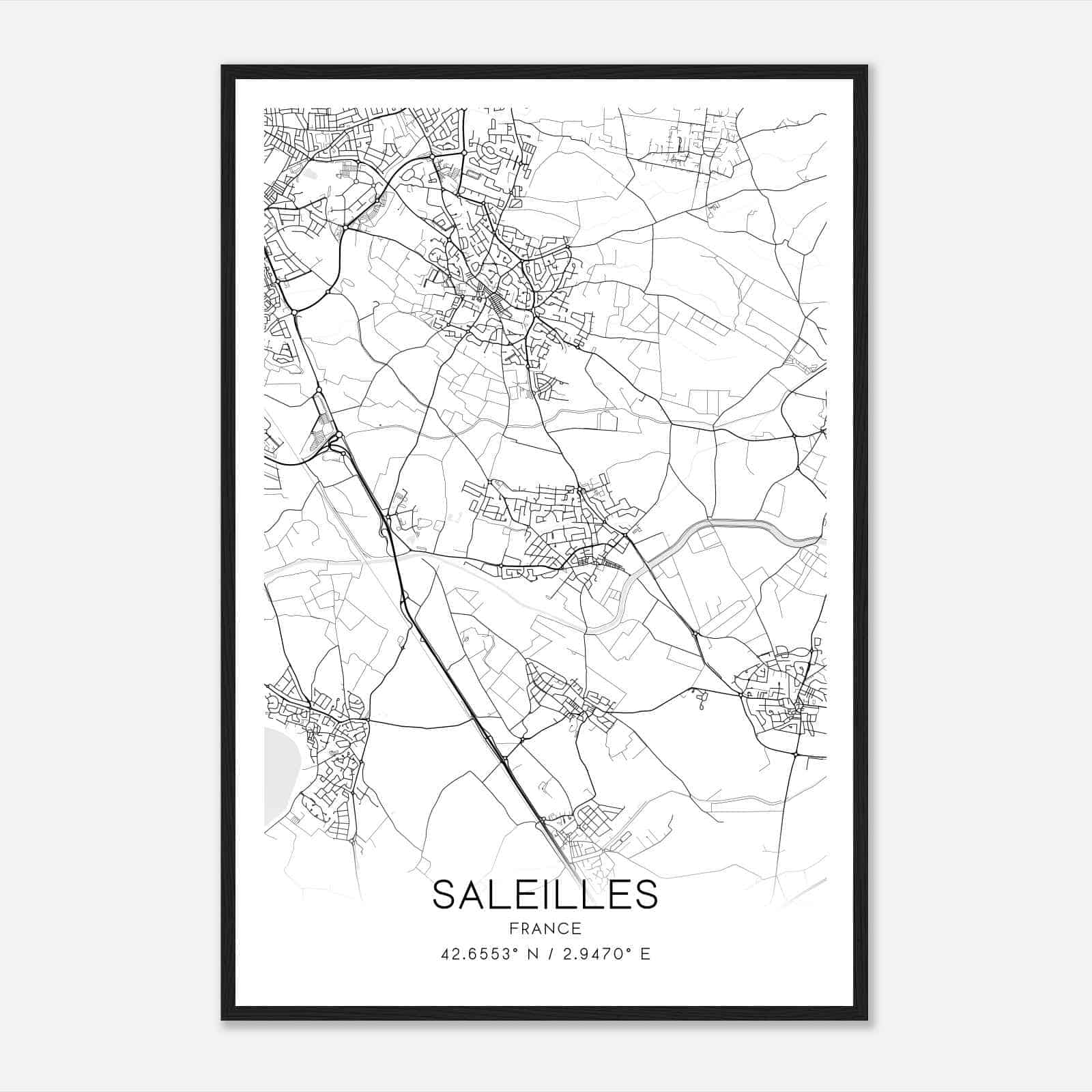 Saleilles France Map Poster, Modern Home Decor Wall Art Print