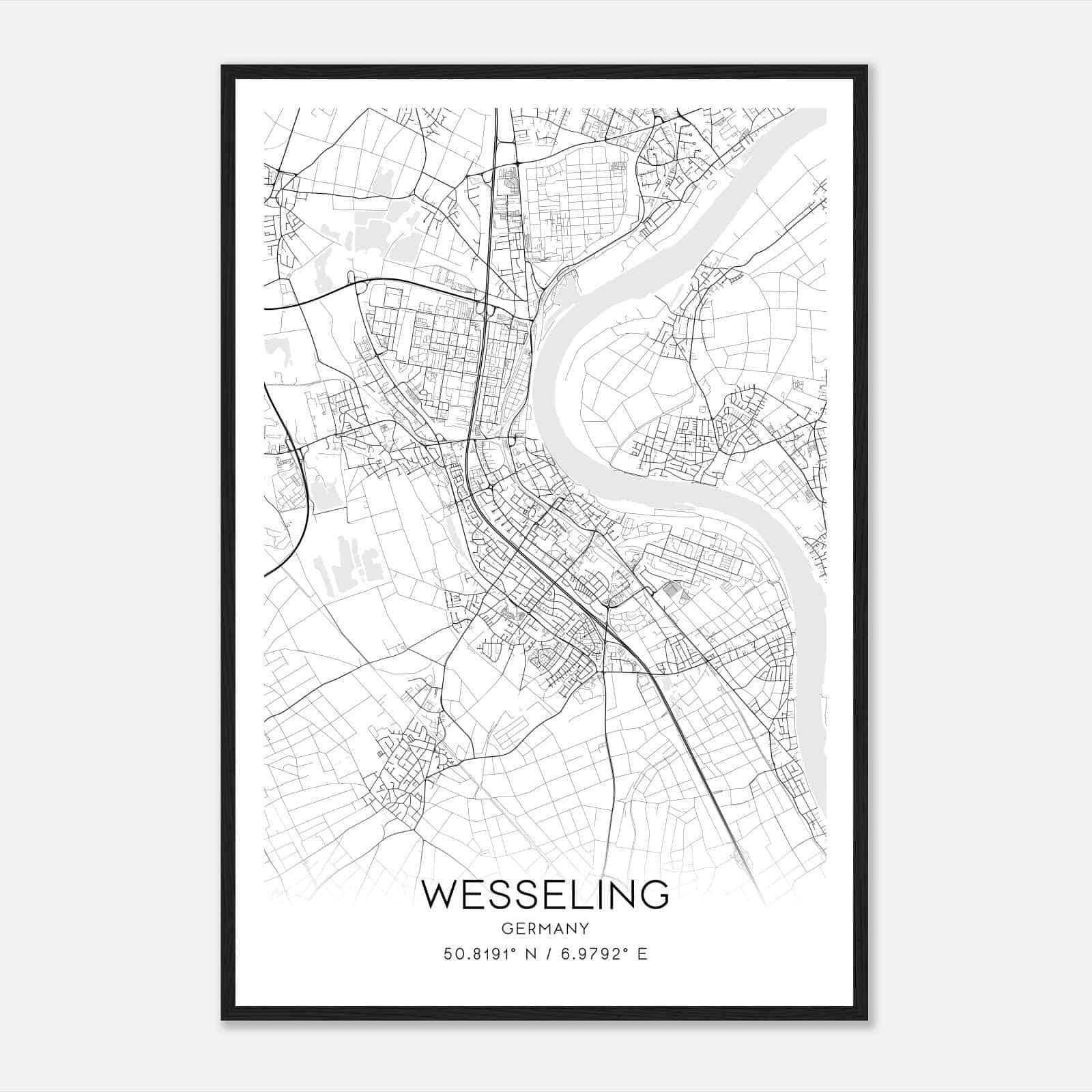 Wesseling Germany Map Poster, Modern Home Decor Wall Art Print