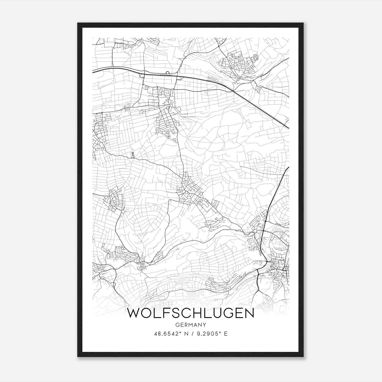 Wolfschlugen Germany Map Poster, Modern Home Decor Wall Art Print