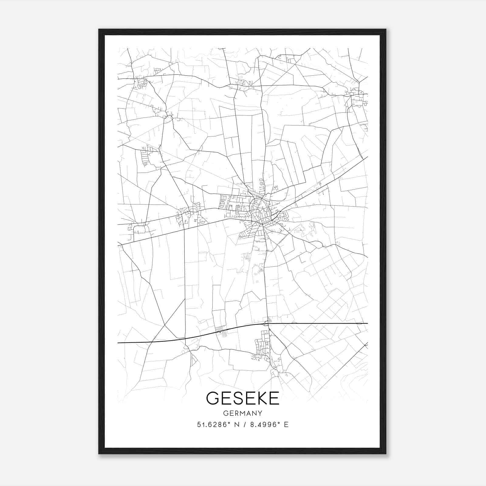 Geseke Germany Map Poster, Modern Home Decor Wall Art Print