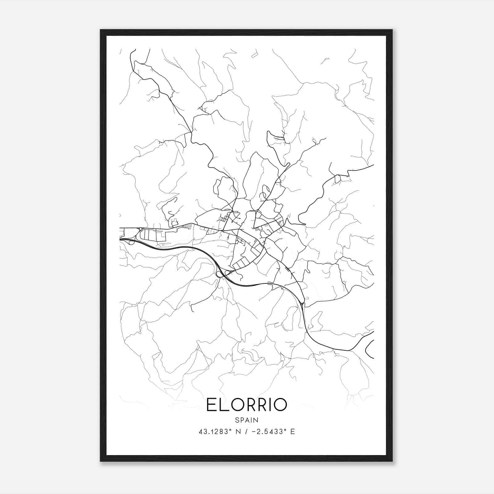 Elorrio Spain Map Poster, Modern Home Decor Wall Art Print