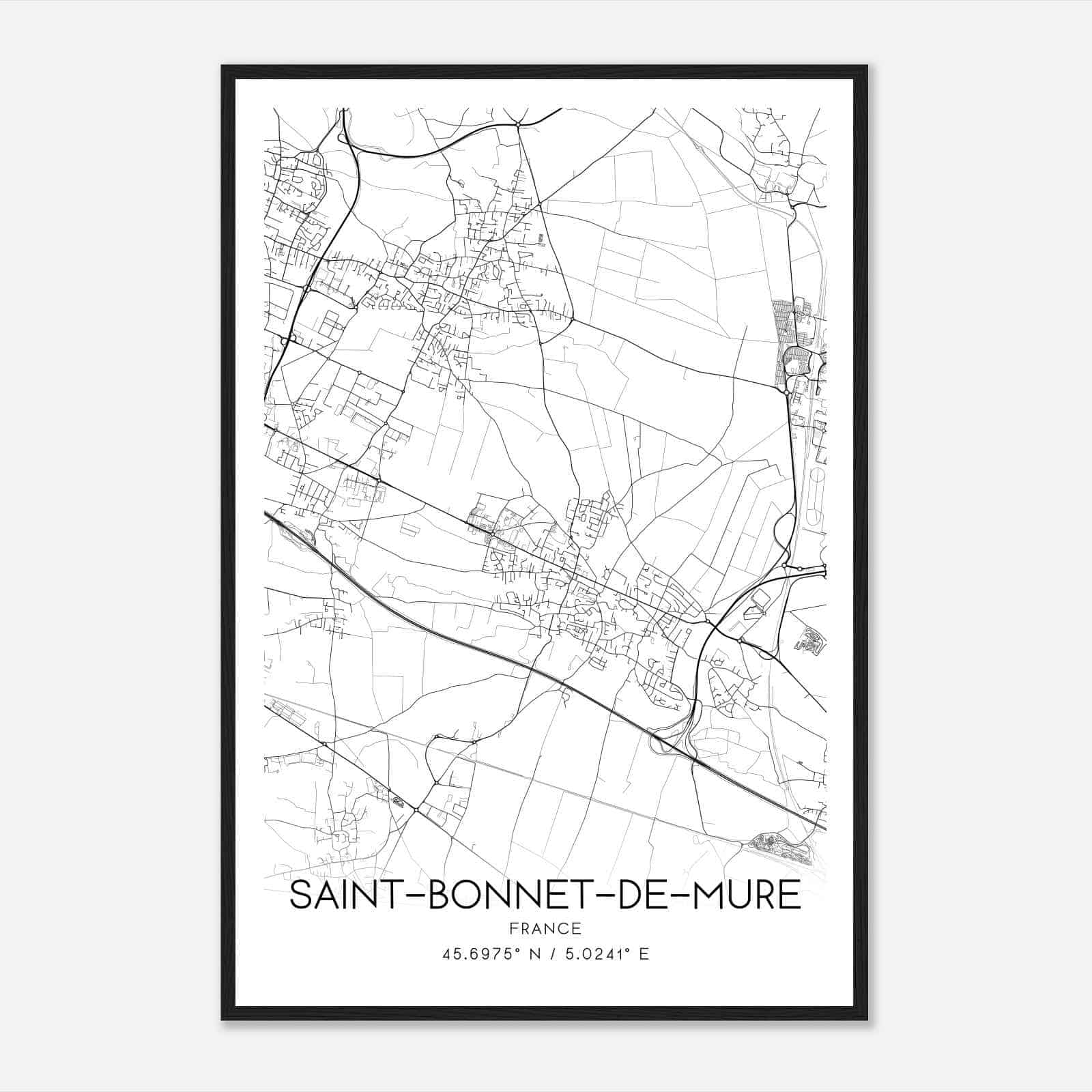 Saint-Bonnet-de-Mure France Map Poster, Modern Home Decor Wall Art Print