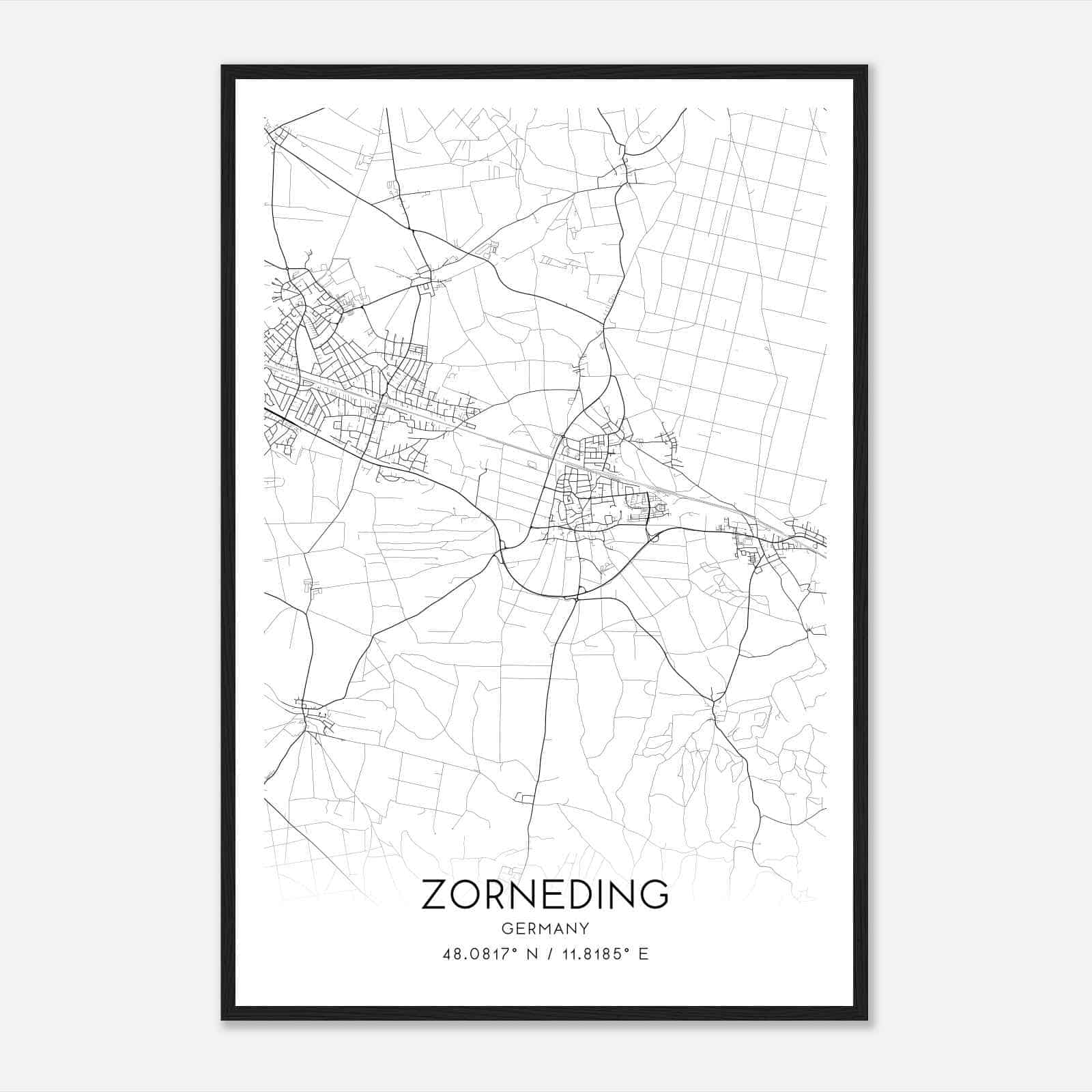Zorneding Germany Map Poster, Modern Home Decor Wall Art Print