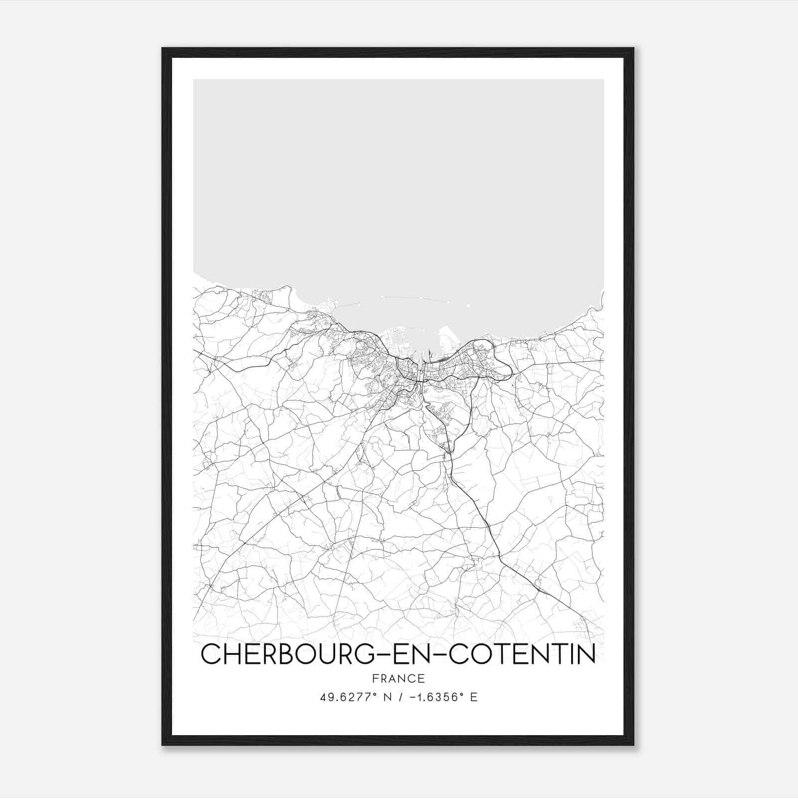 Cherbourg France Map Poster, Modern Home Decor Wall Art Print