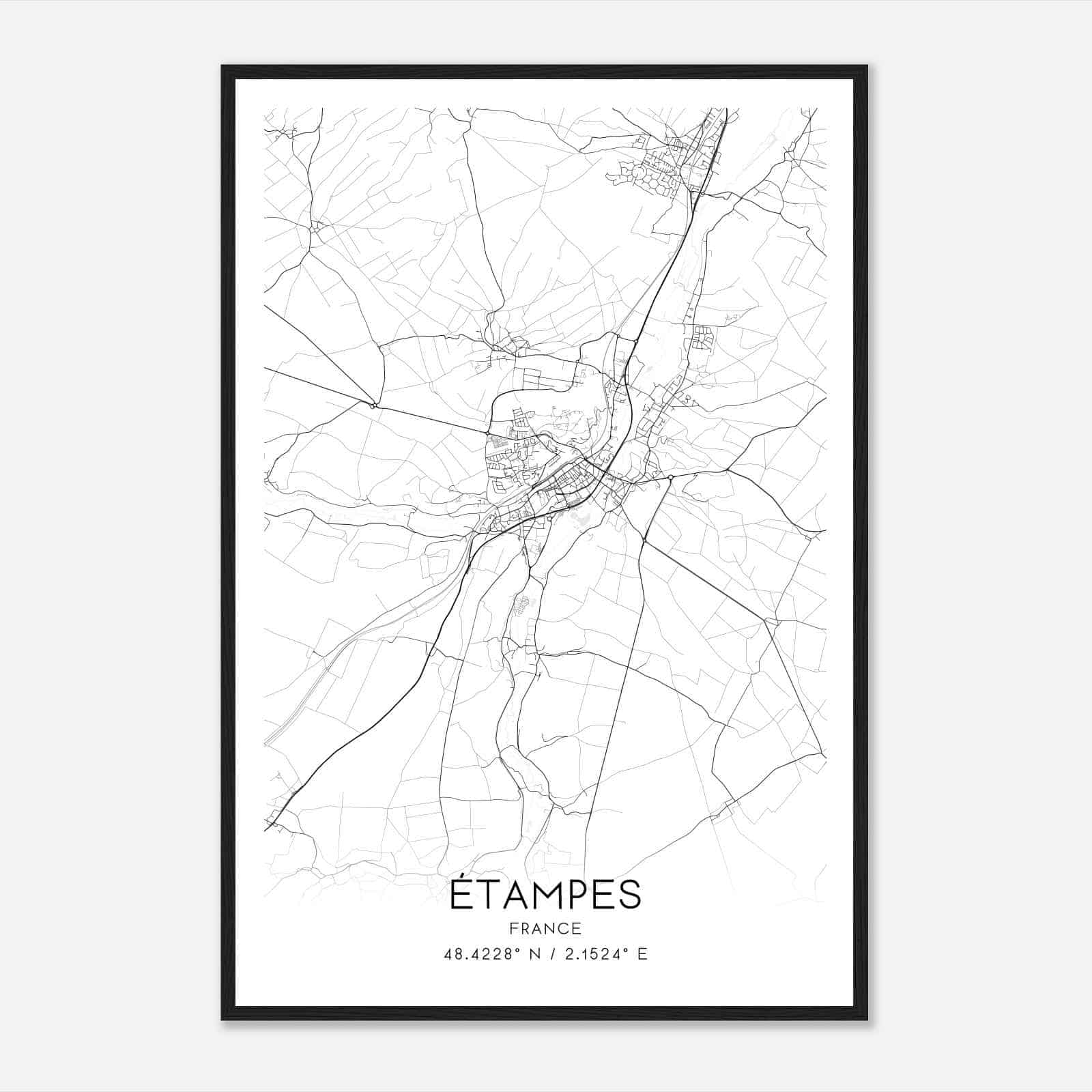 Etampes France Map Poster, Modern Home Decor Wall Art Print