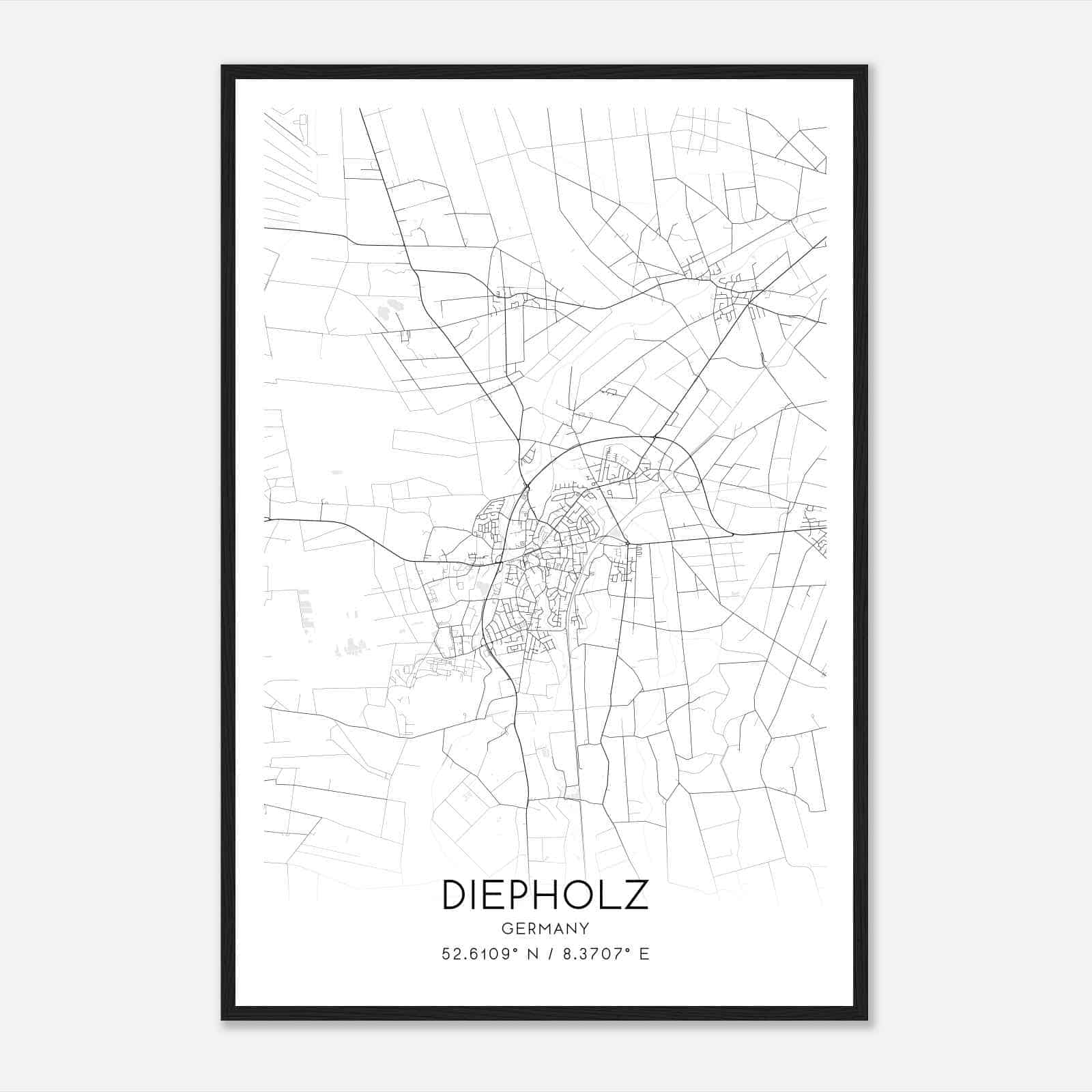 Diepholz Germany Map Poster, Modern Home Decor Wall Art Print