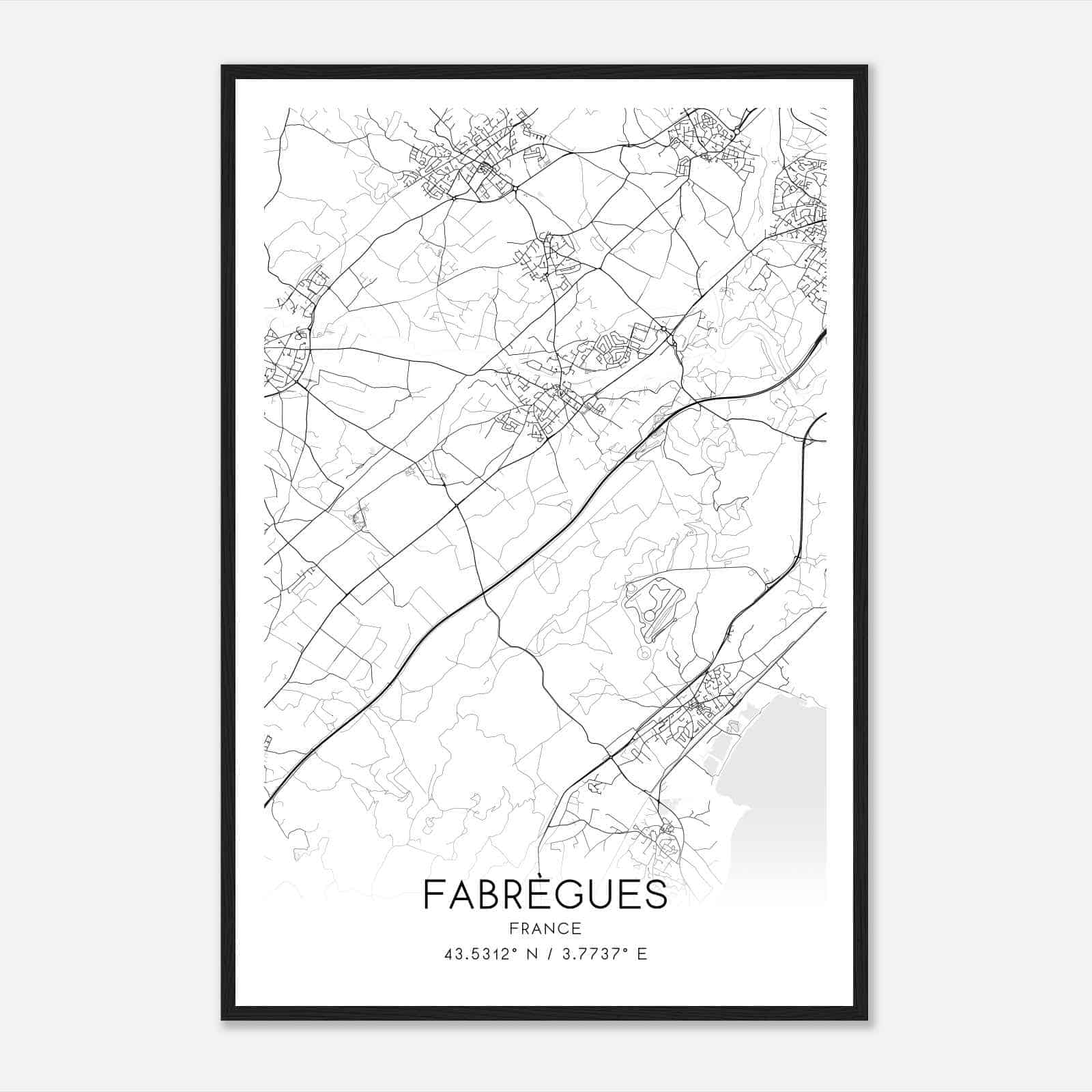 Fabregues France Map Poster, Modern Home Decor Wall Art Print