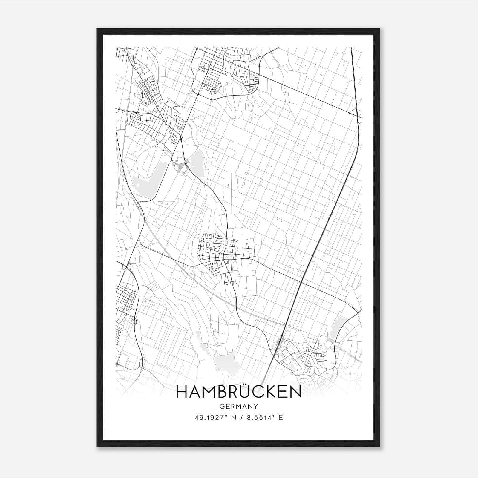 Hambrucken Germany Map Poster, Modern Home Decor Wall Art Print