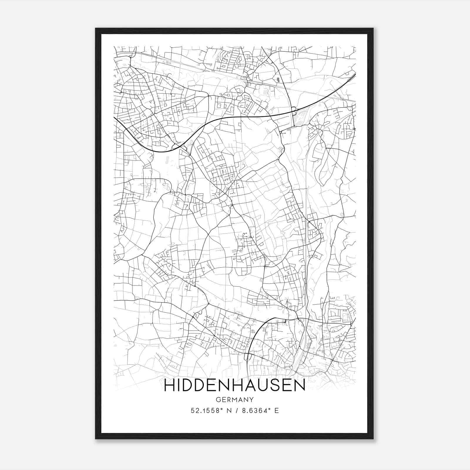Hiddenhausen Germany Map Poster, Modern Home Decor Wall Art Print