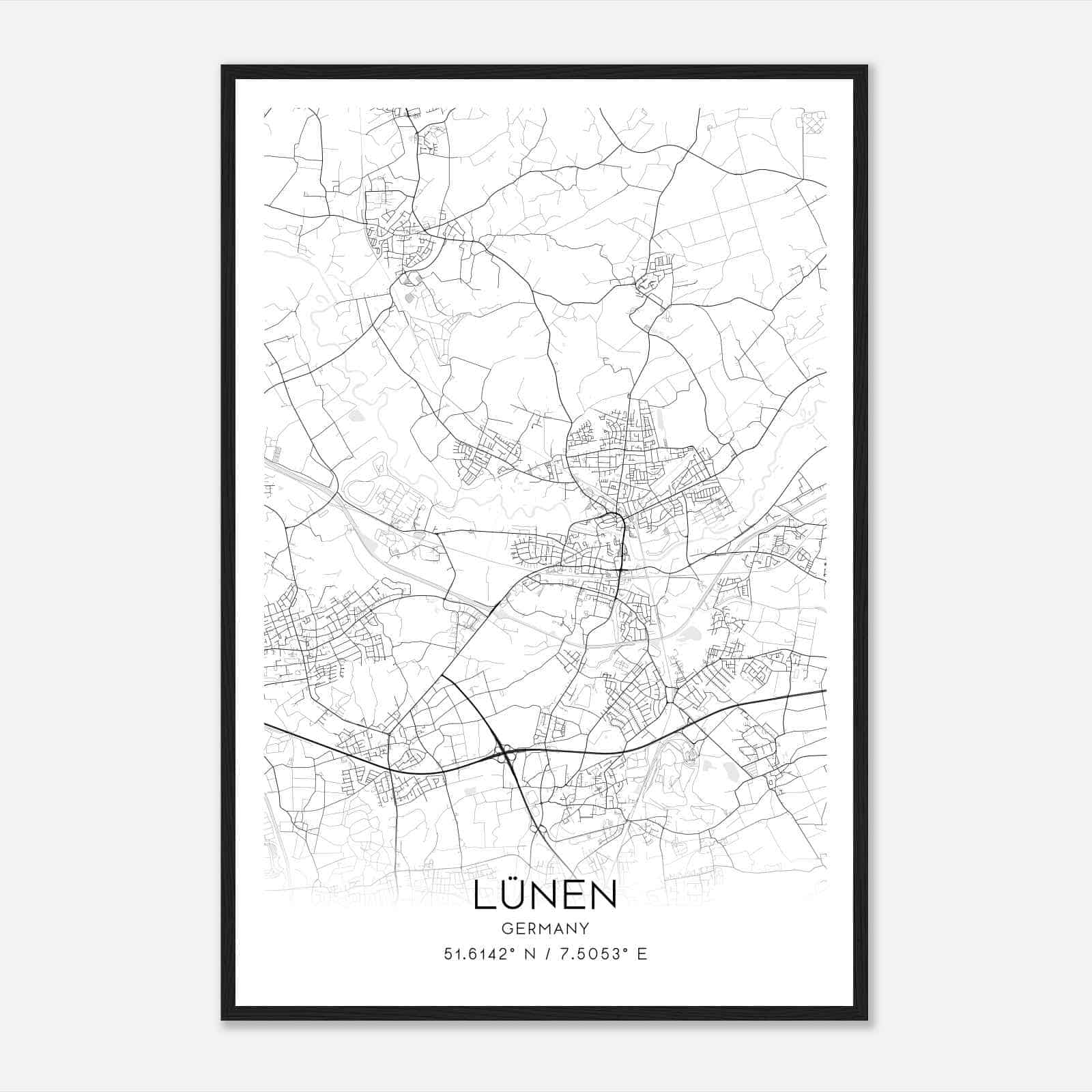 Lunen Germany Map Poster, Modern Home Decor Wall Art Print