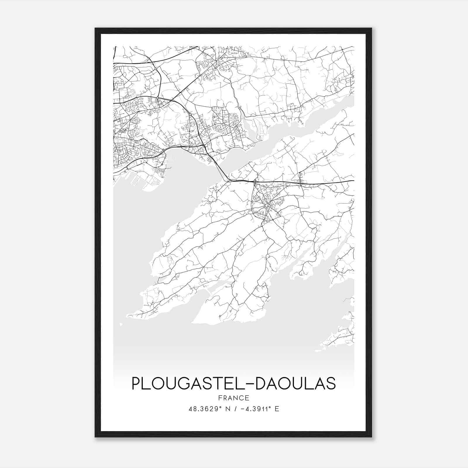 Plougastel-Daoulas France Map Poster, Modern Home Decor Wall Art Print