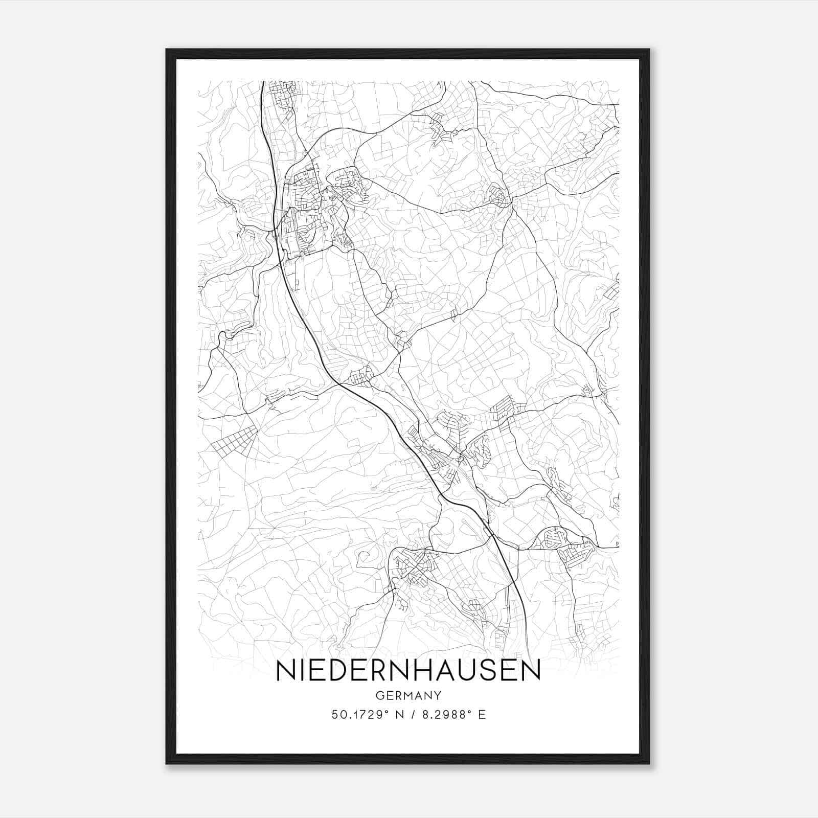 Niedernhausen Germany Map Poster, Modern Home Decor Wall Art Print