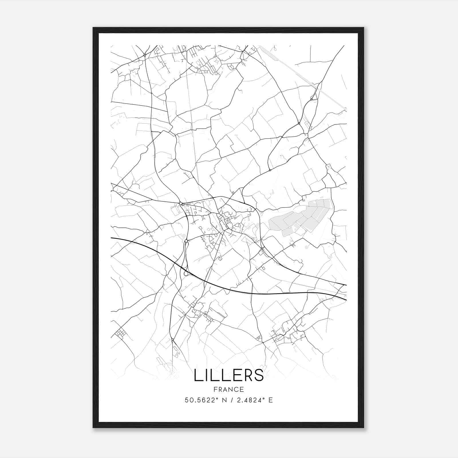 Lillers France Map Poster, Modern Home Decor Wall Art Print